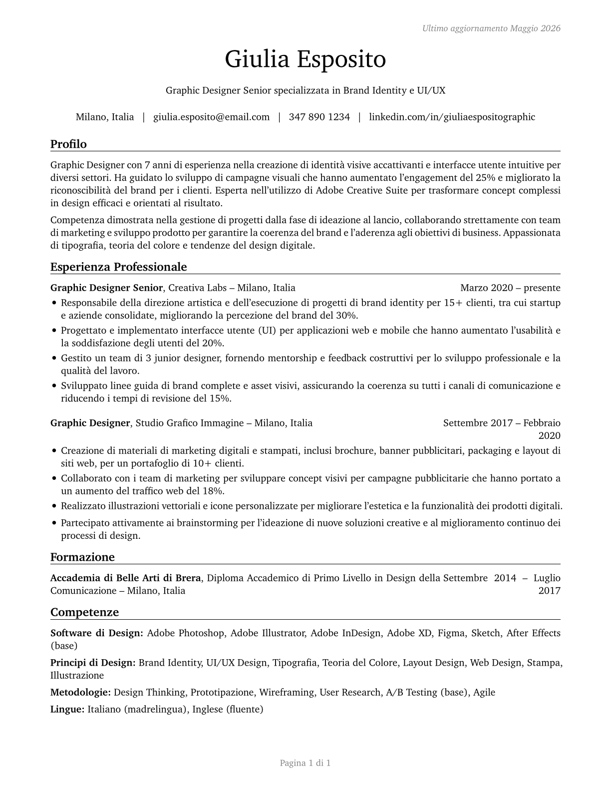 Graphic Designers CV in Italian — page 1