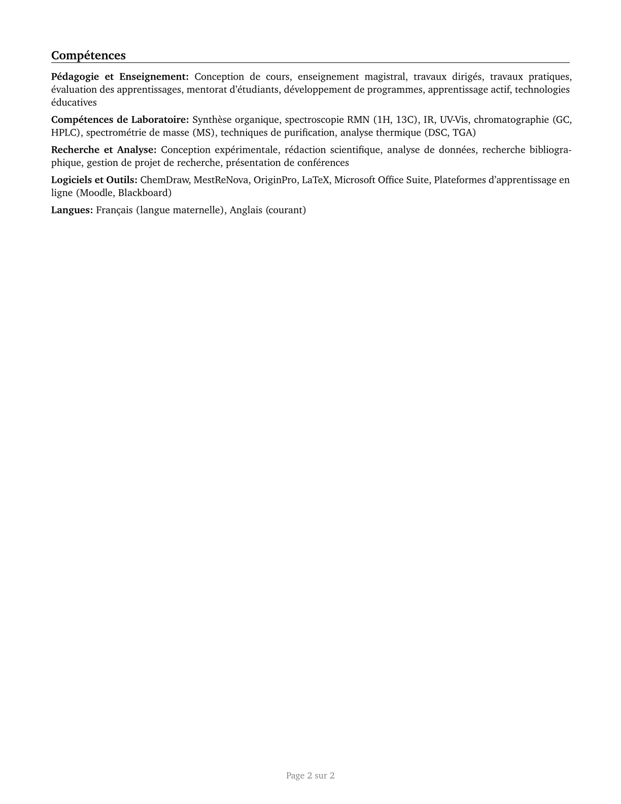 Chemistry Teachers, Postsecondary CV in French — page 2