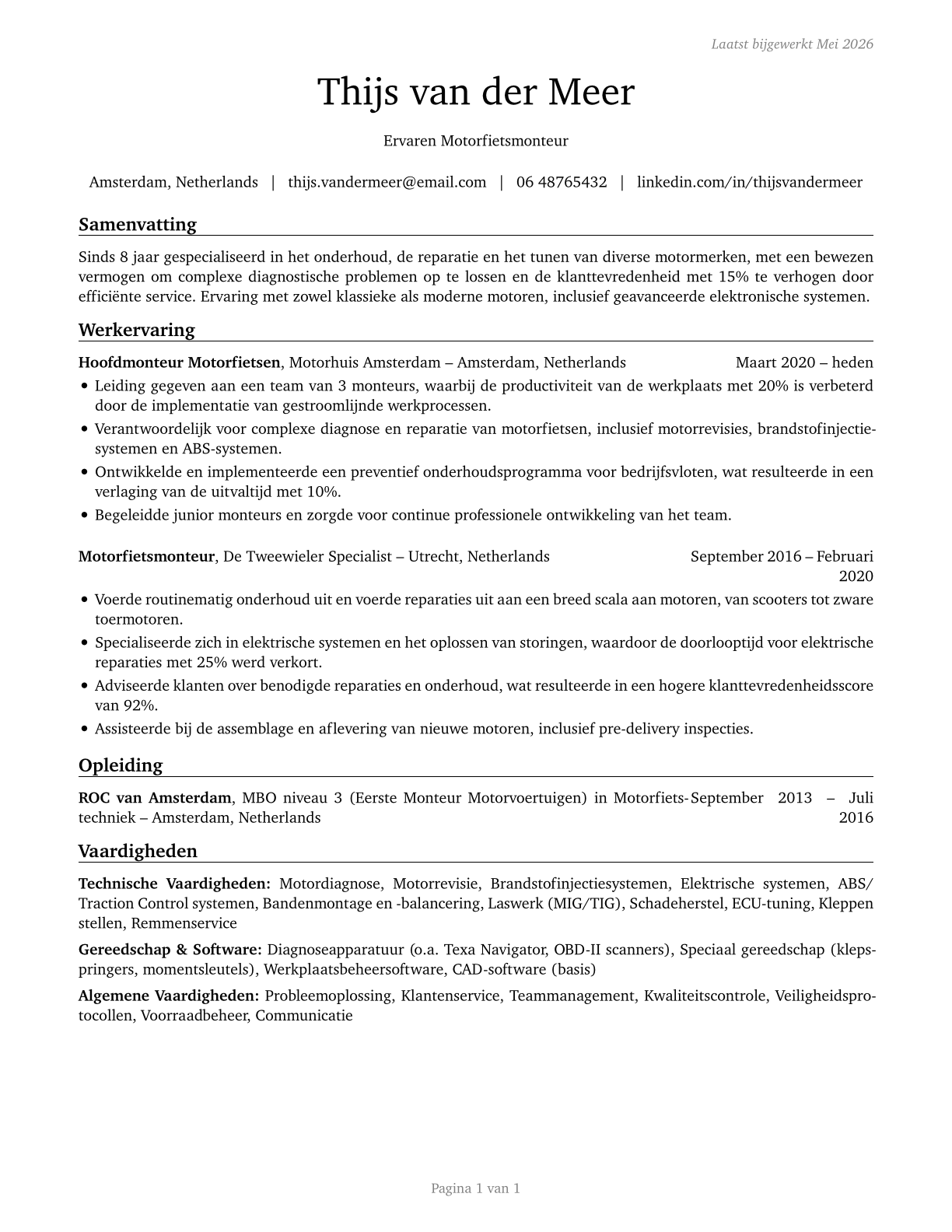 Motorcycle Mechanics CV in Dutch — page 1