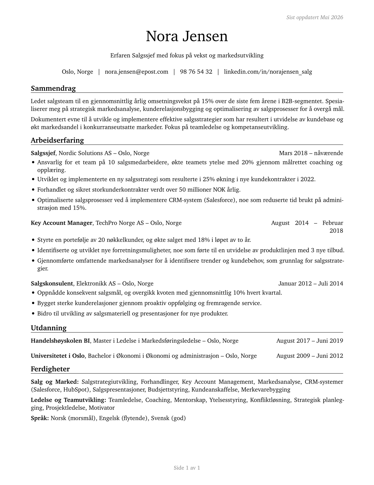 Sales Managers CV in Norwegian_bokmal — page 1