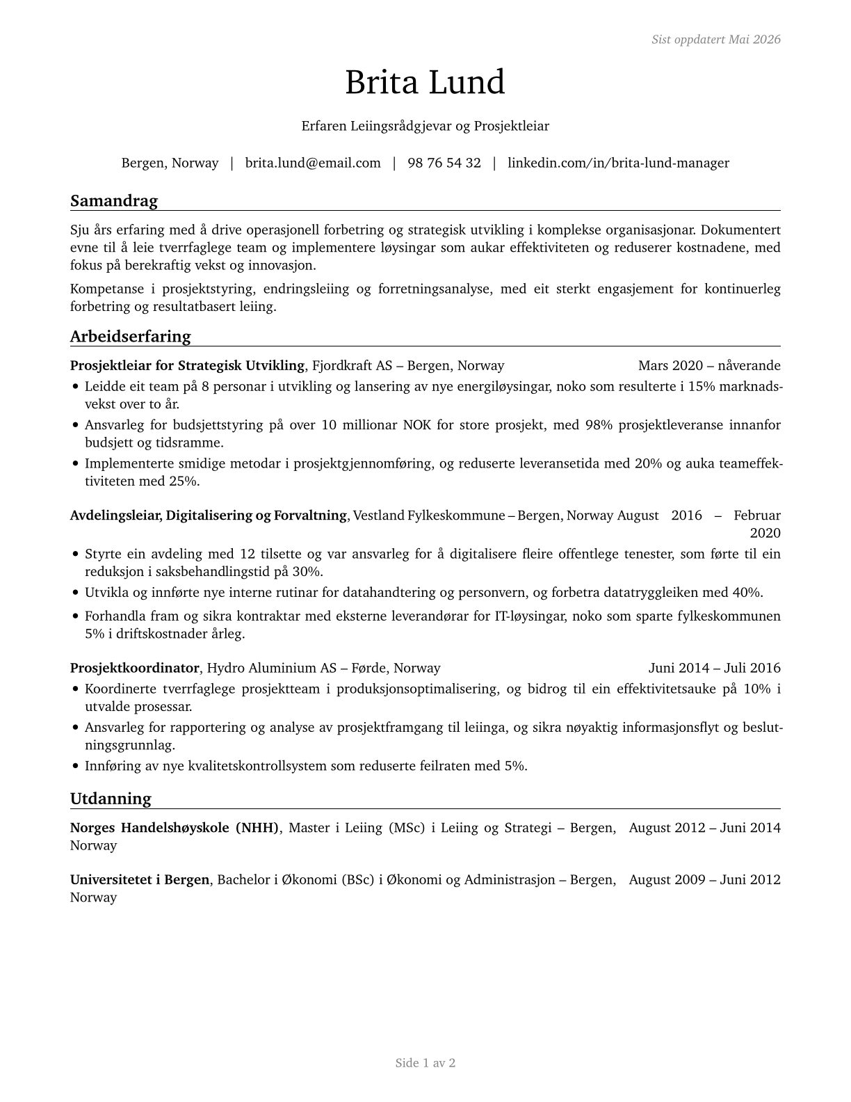 Managers, All Other CV in Norwegian_nynorsk — page 1
