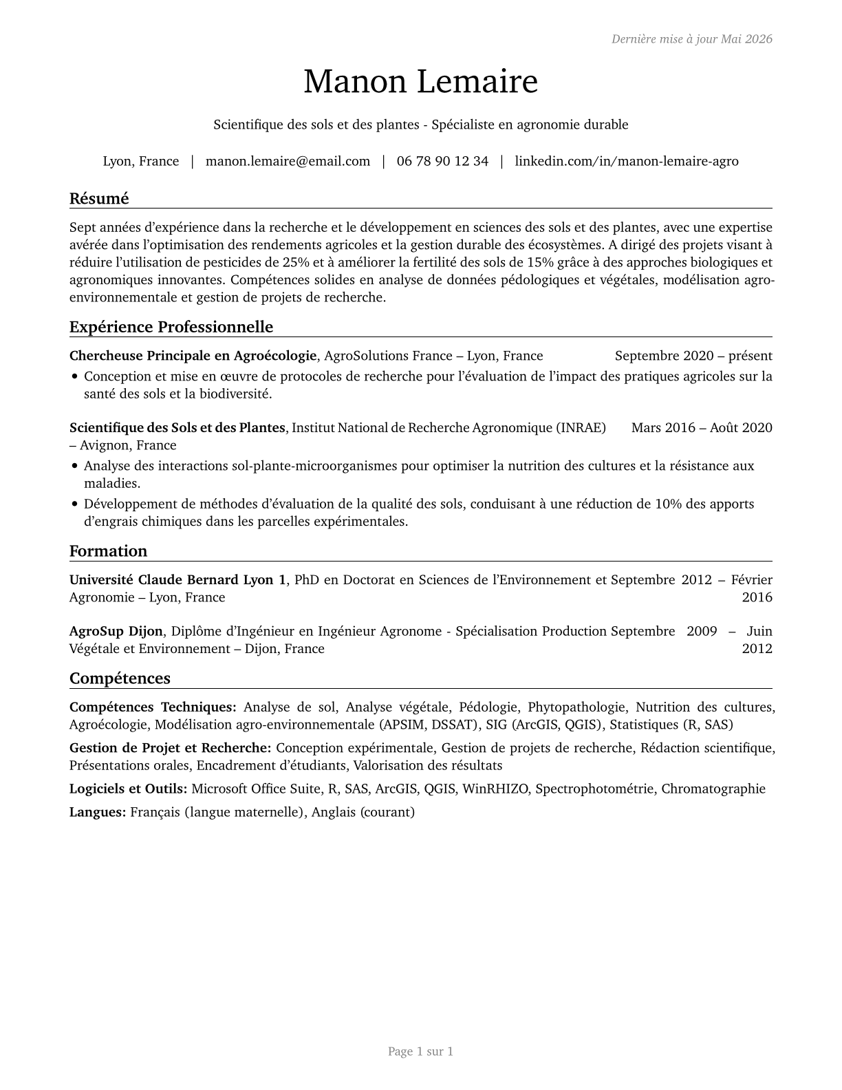 Soil and Plant Scientists CV in French — page 1