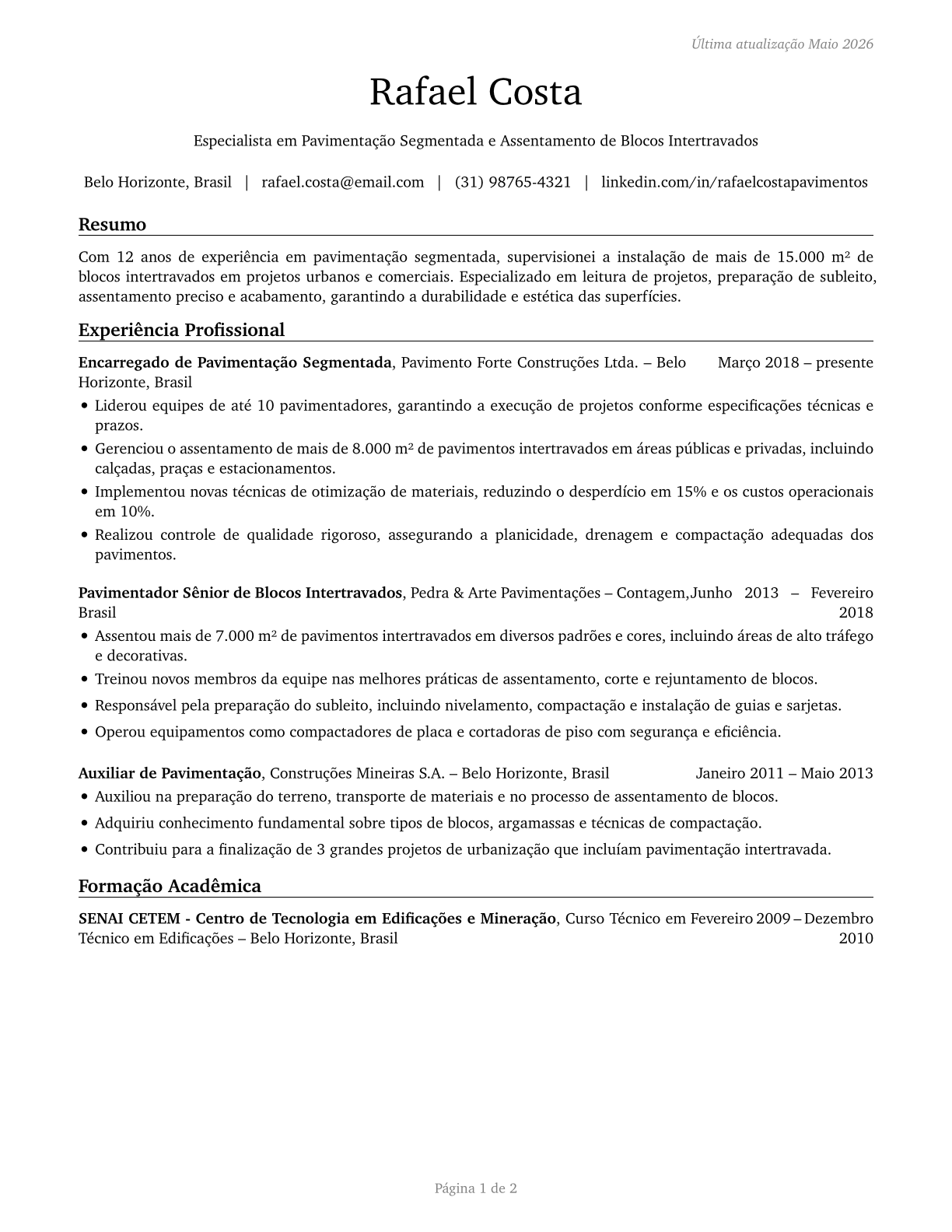 Segmental Pavers CV in Portuguese — page 1