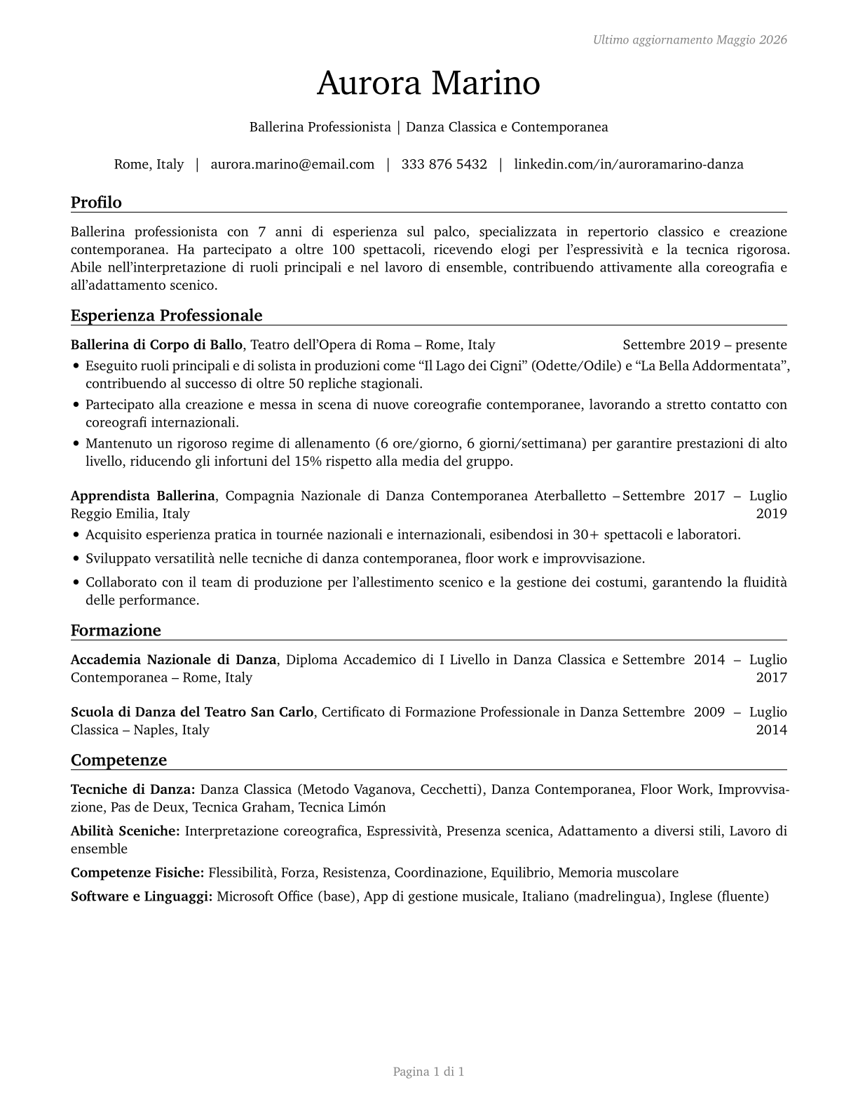 Dancers CV in Italian — page 1