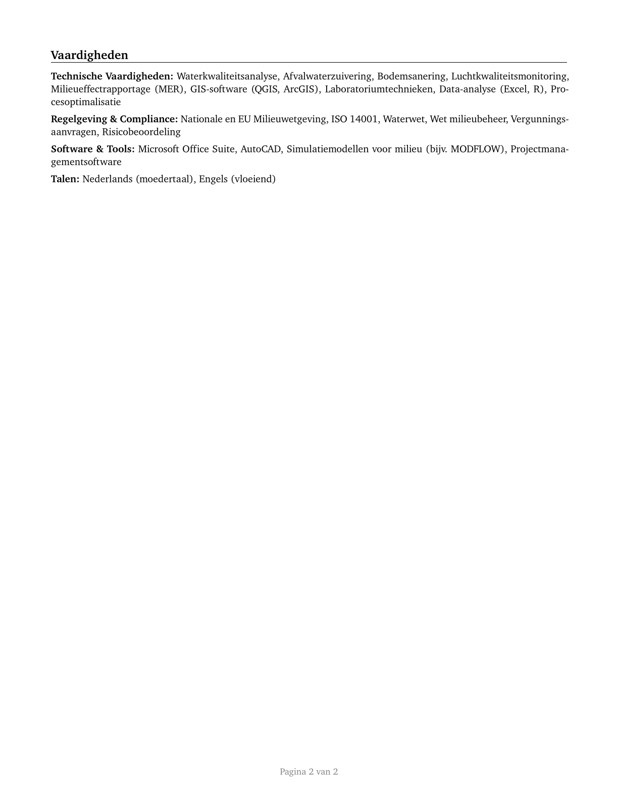 Environmental Engineering Technologists and Technicians CV in Dutch — page 2