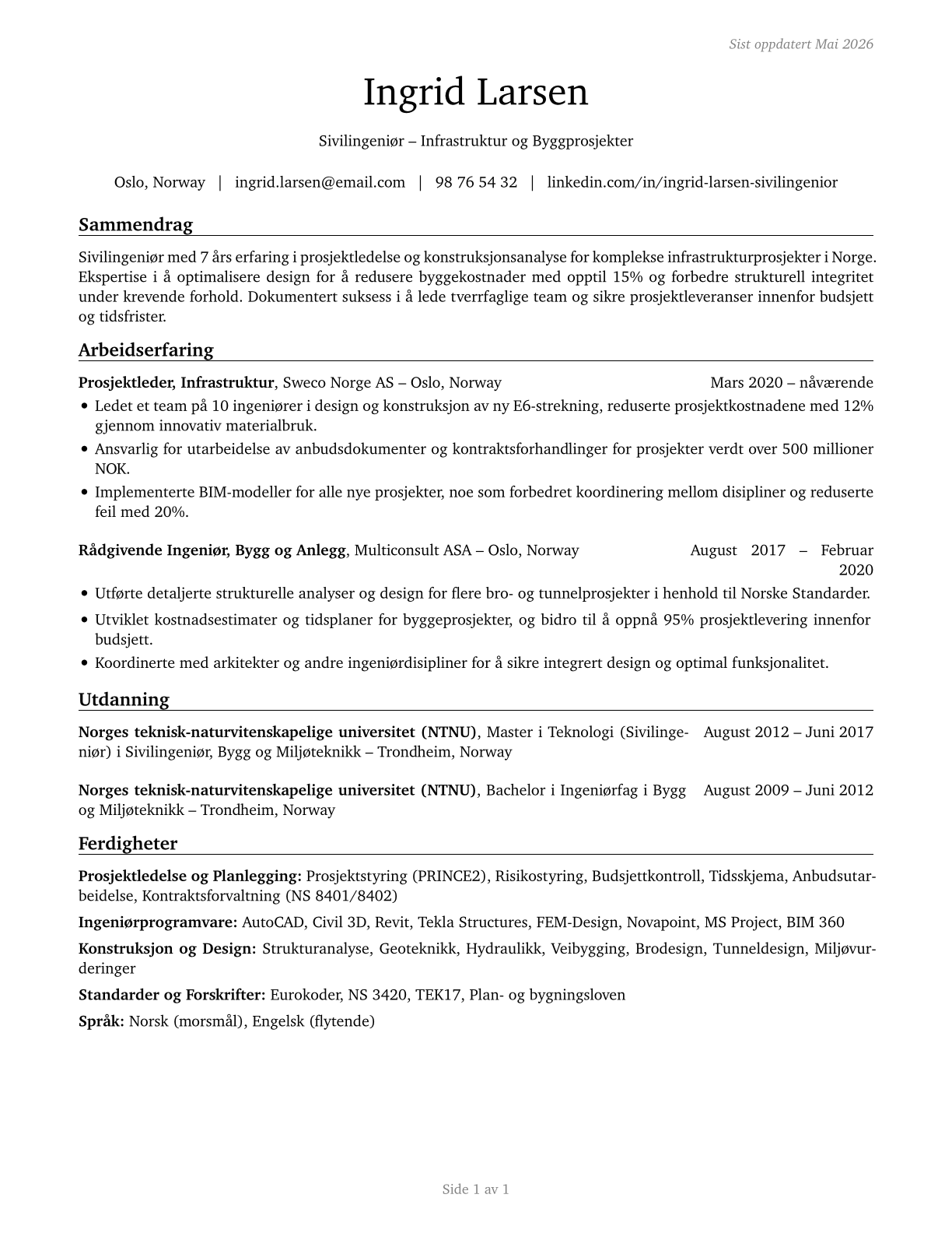 Civil Engineers CV in Norwegian_bokmal — page 1