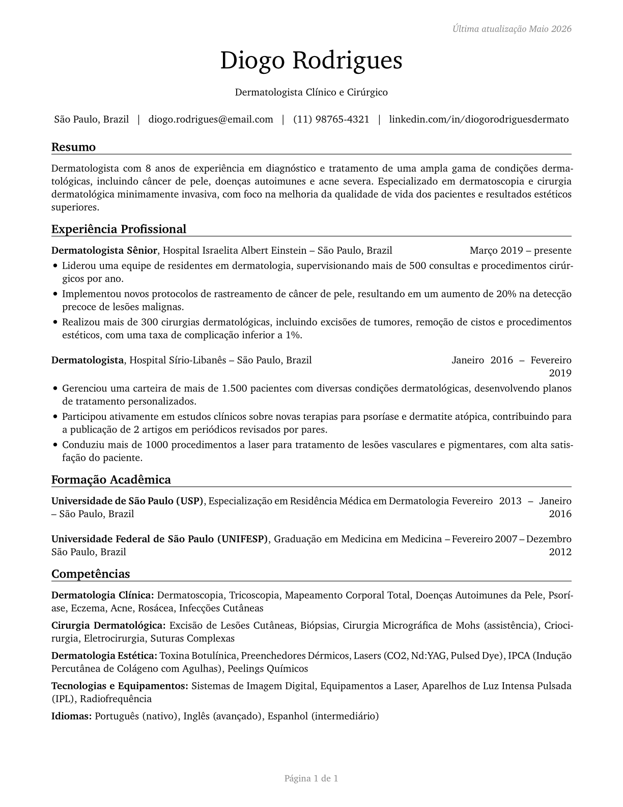 Dermatologists CV in Portuguese — page 1