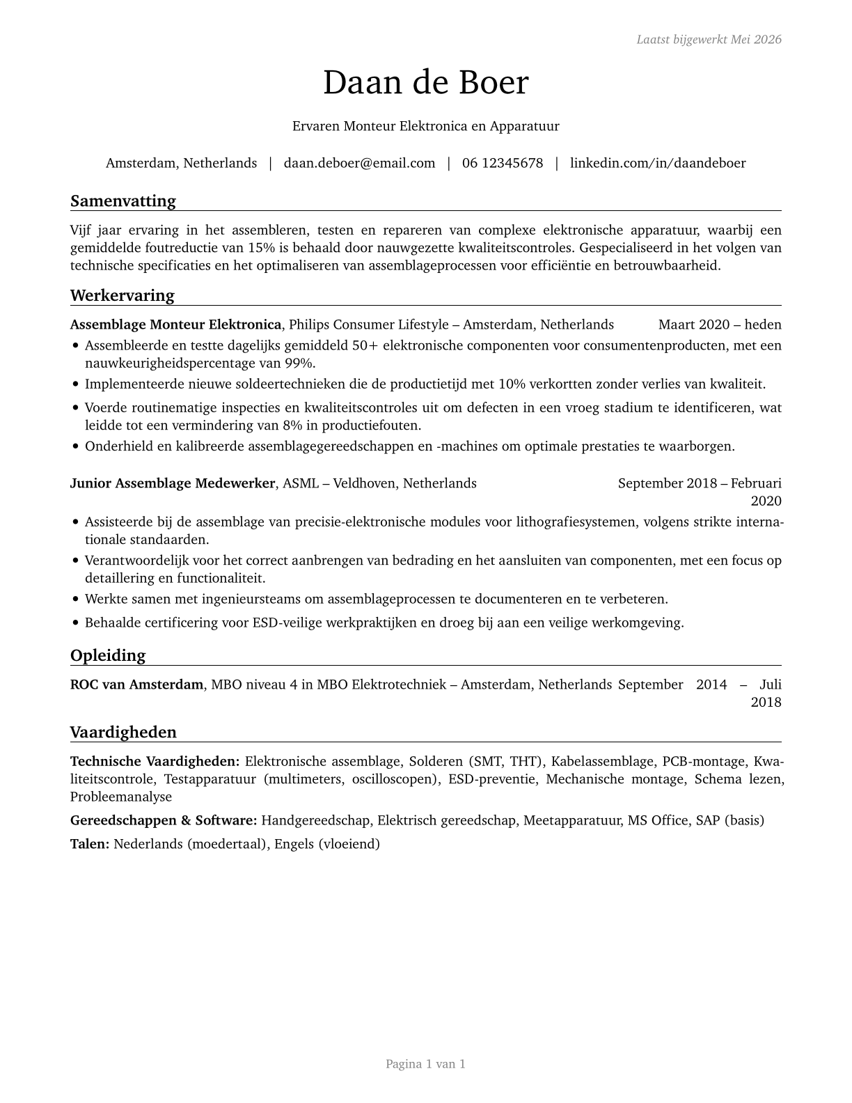 Electrical and Electronic Equipment Assemblers CV in Dutch — page 1