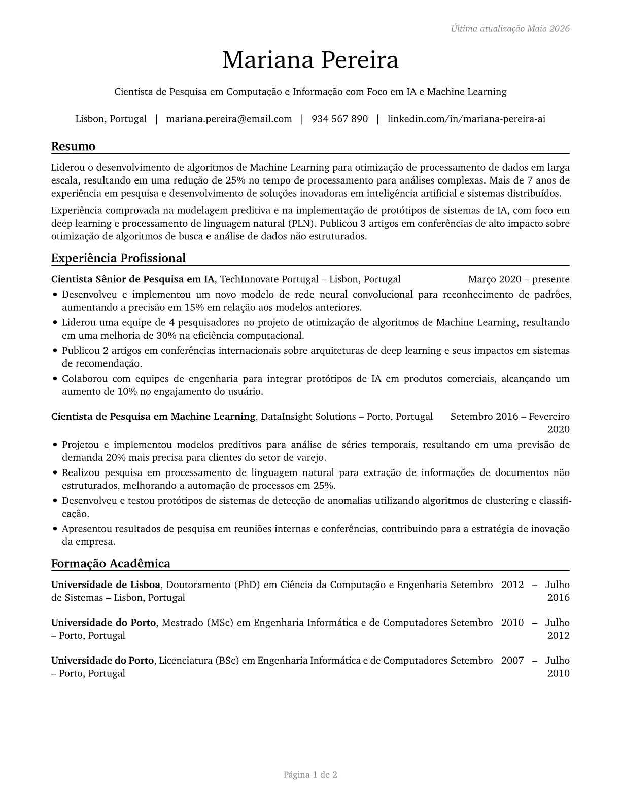 Computer and Information Research Scientists CV in Portuguese — page 1