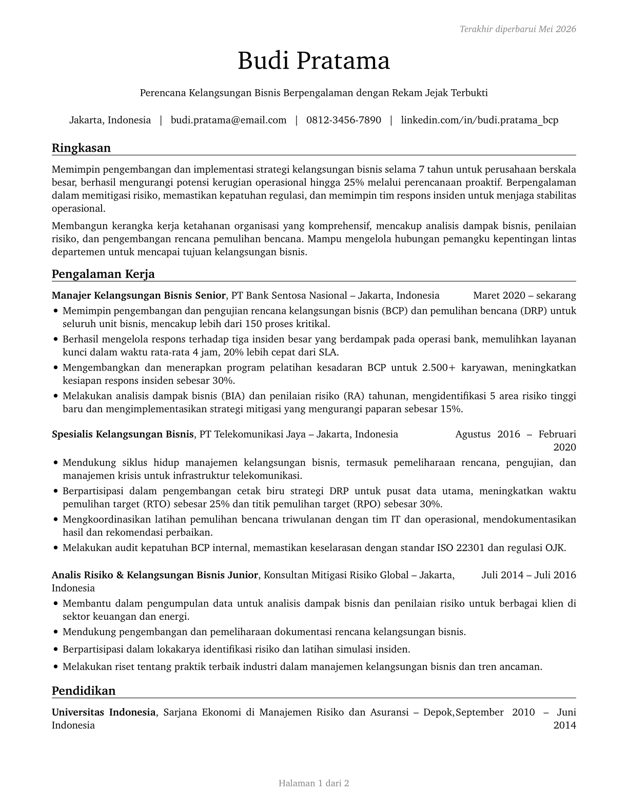 Business Continuity Planners CV in Indonesian — page 1