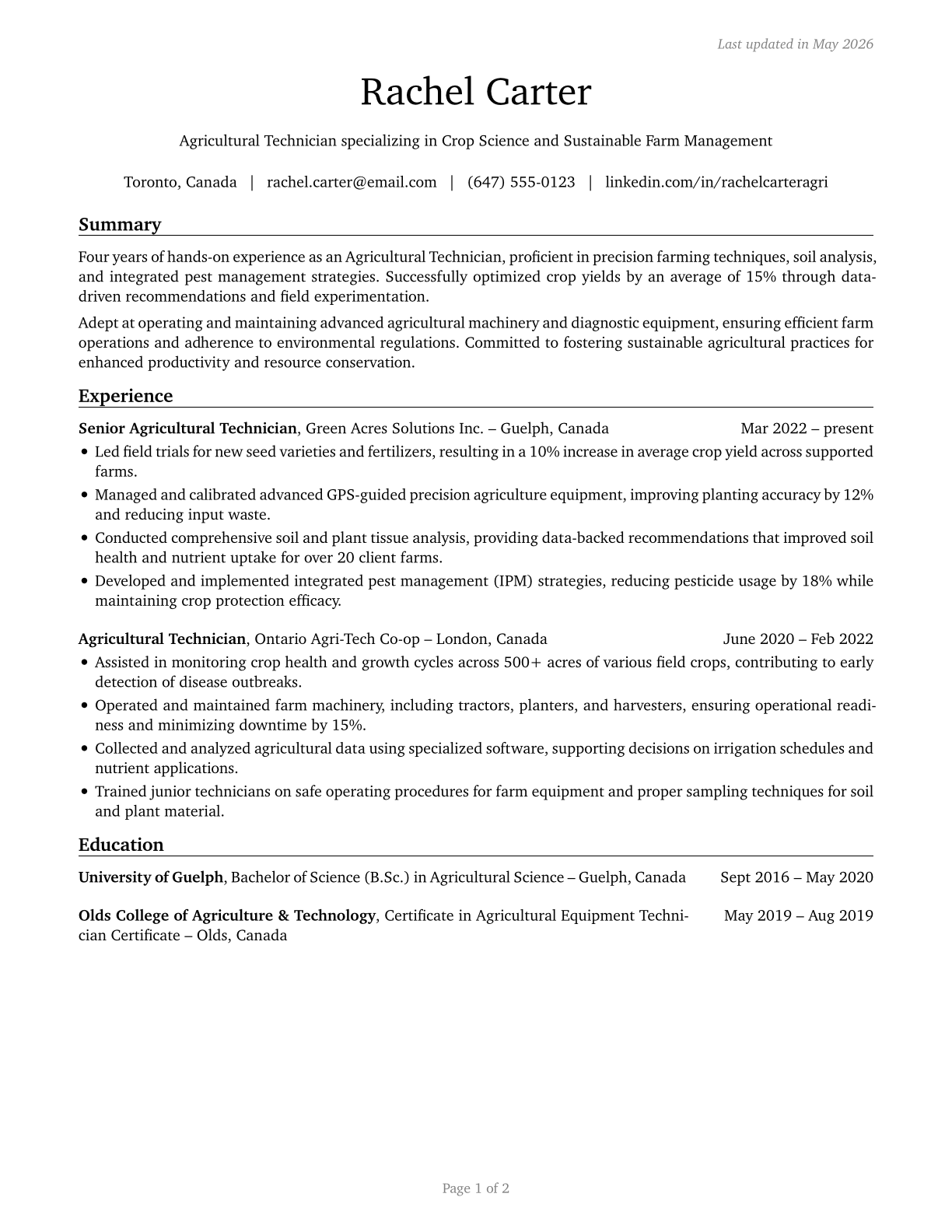 Agricultural Technicians CV in English — page 1
