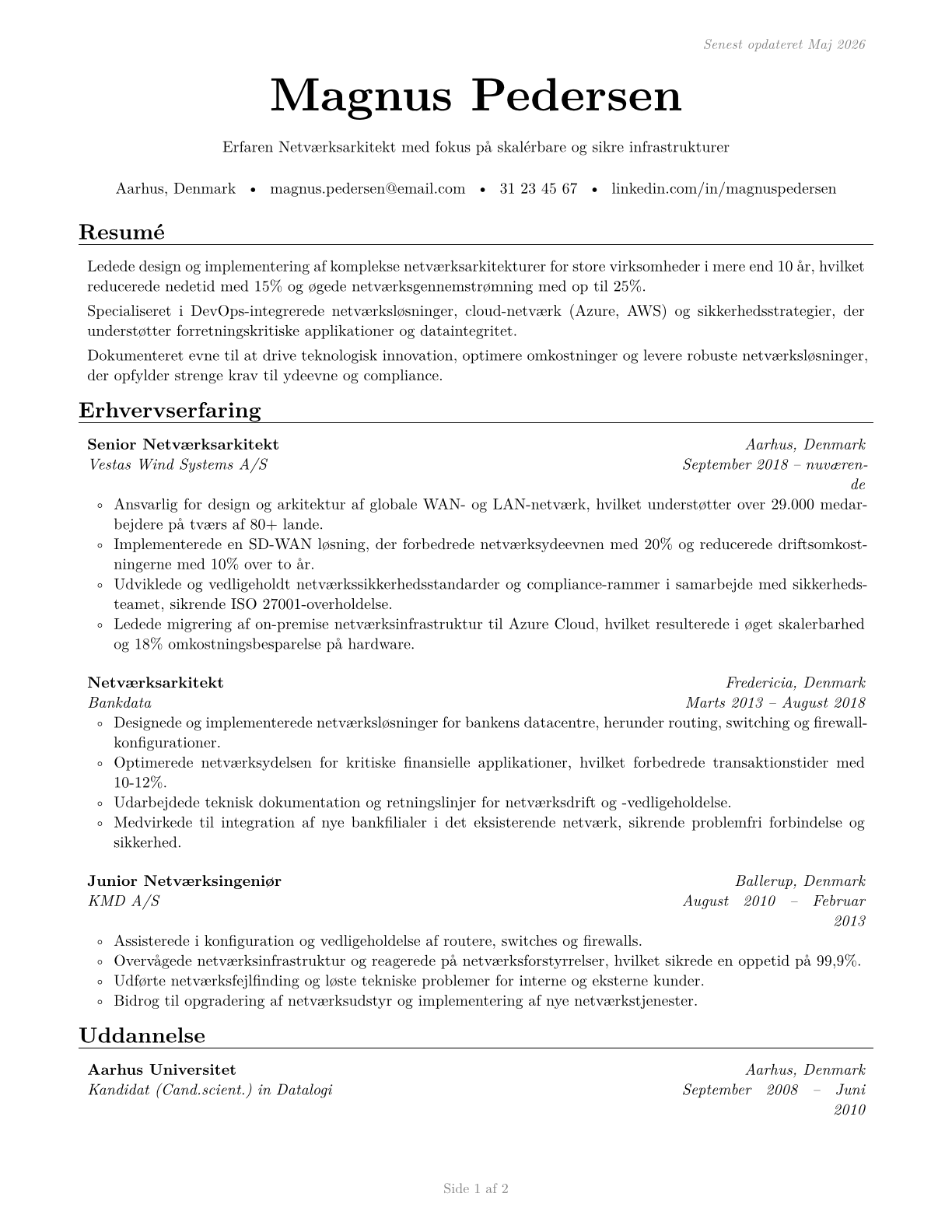Computer Network Architects CV in Danish — page 1