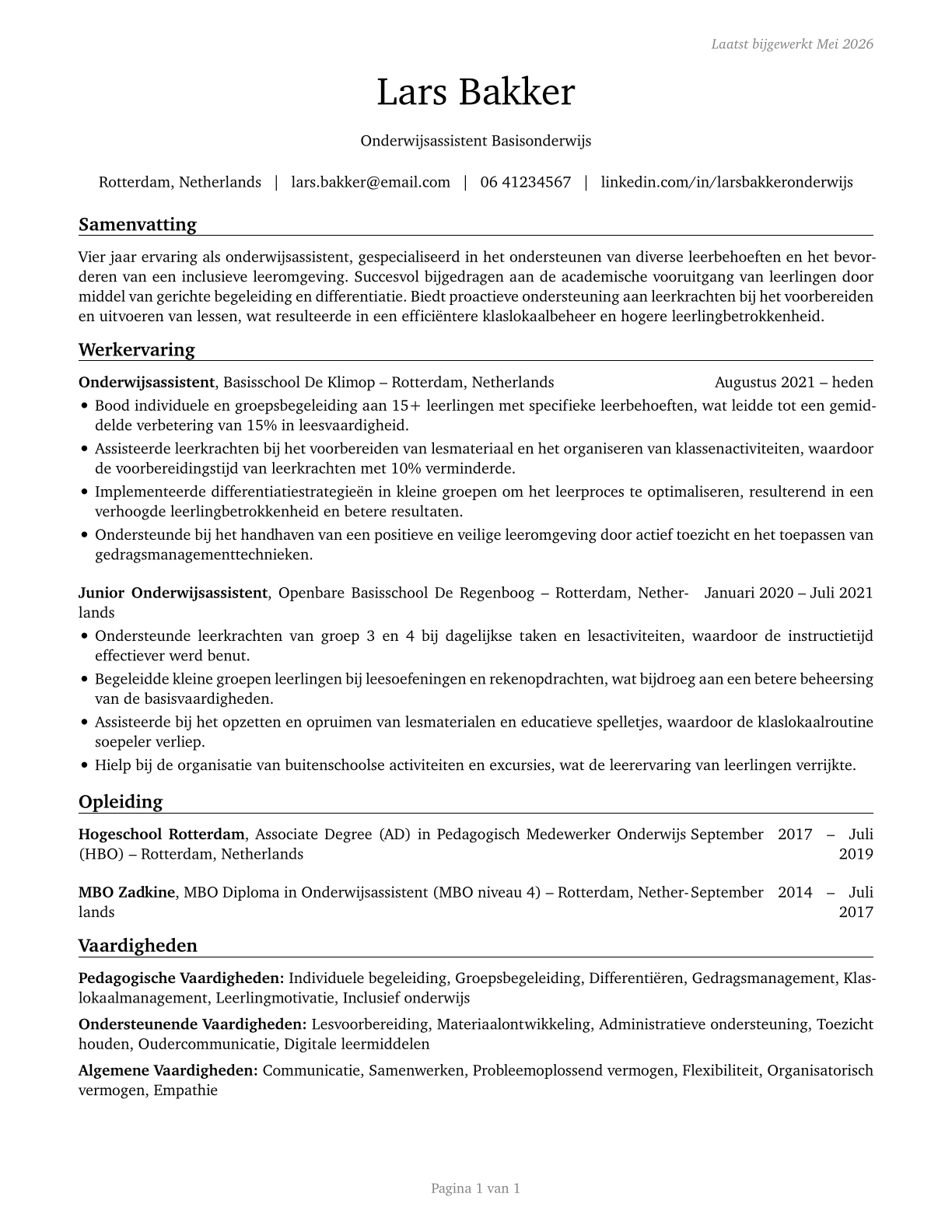 Teaching Assistants, All Other CV in Dutch — page 1