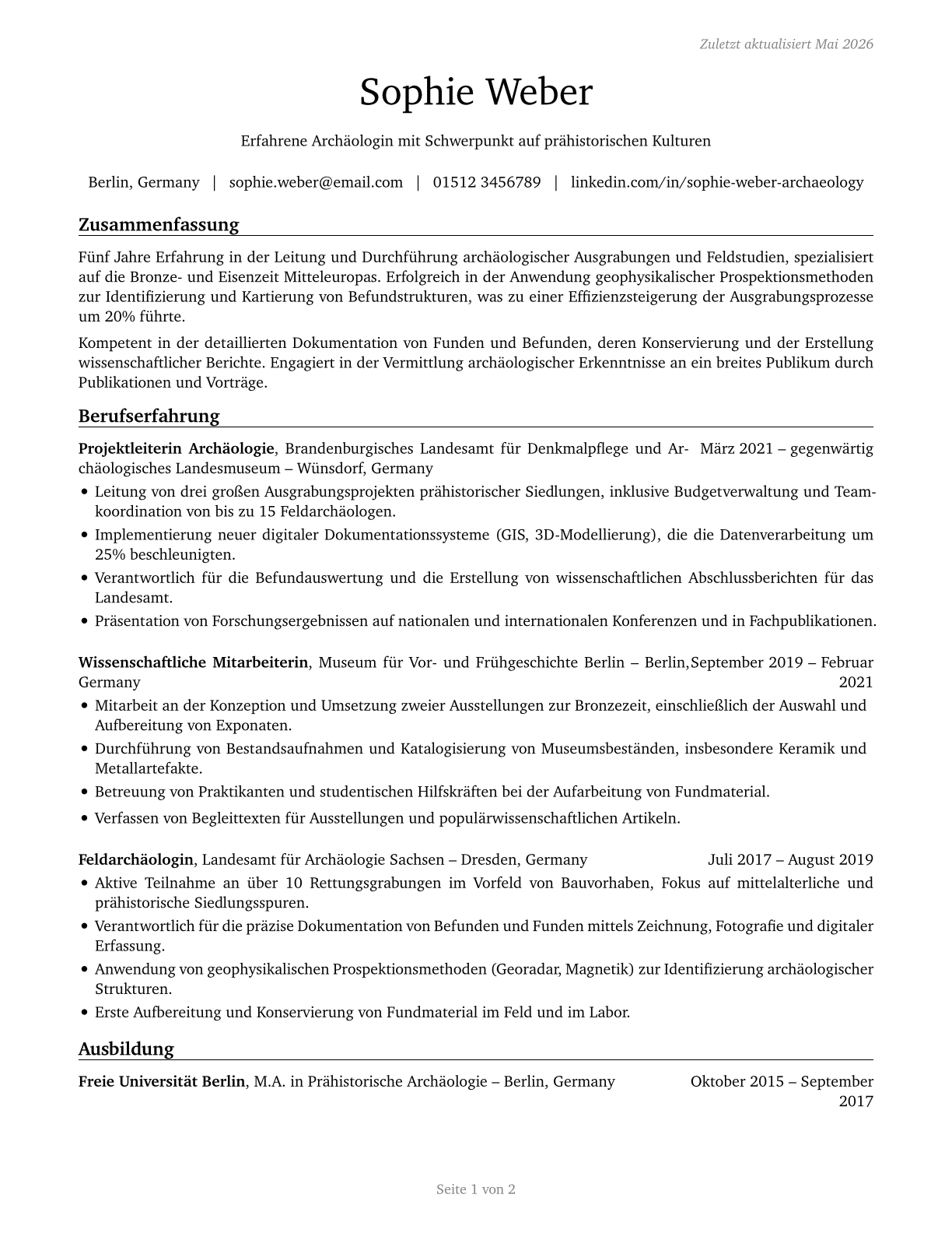 Anthropologists and Archeologists CV in German — page 1