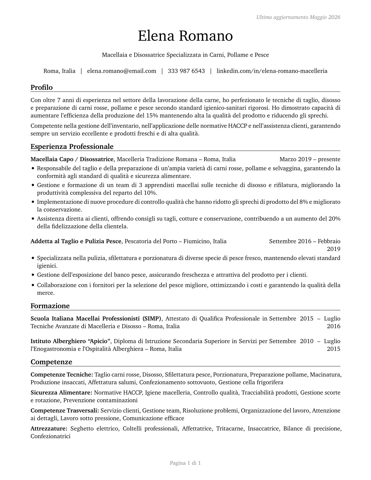Meat, Poultry, and Fish Cutters and Trimmers CV in Italian — page 1