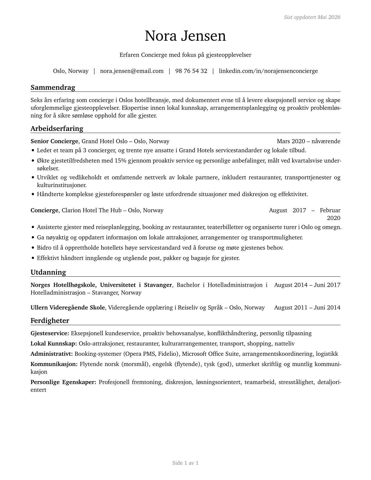 Concierges CV in Norwegian_bokmal — page 1