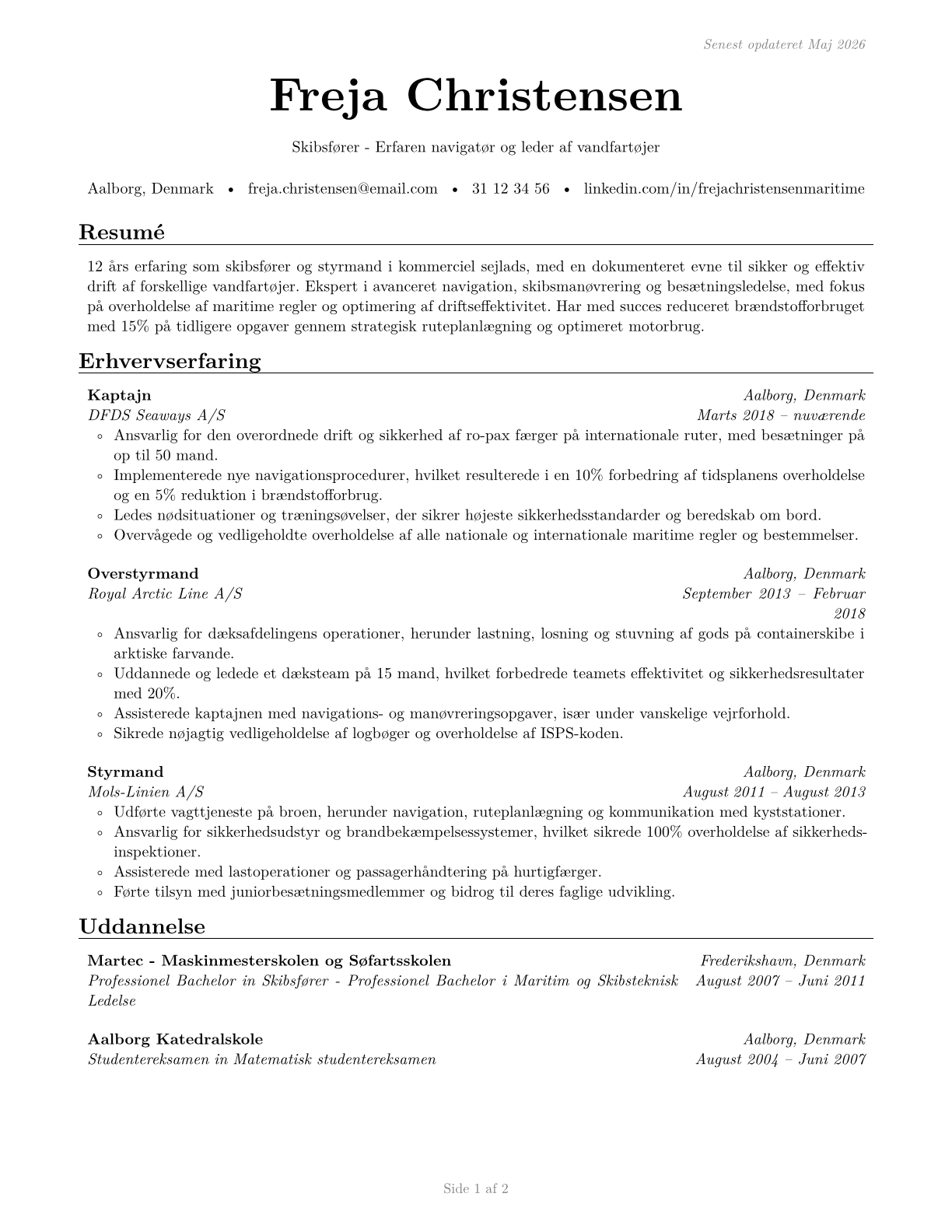 Captains, Mates, and Pilots of Water Vessels CV in Danish — page 1