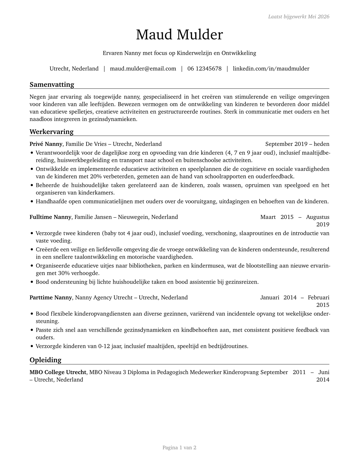 Nannies CV in Dutch — page 1