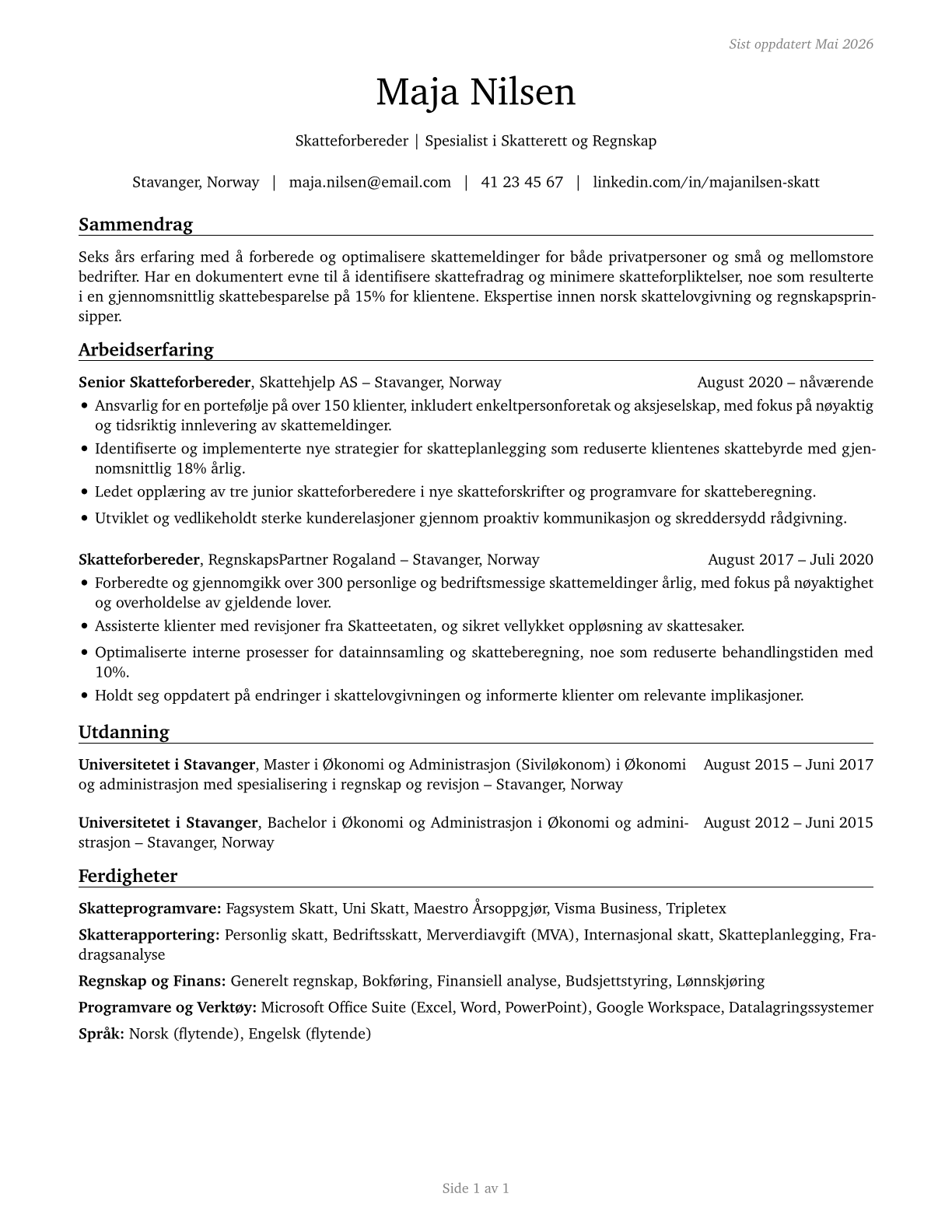 Tax Preparers CV in Norwegian_bokmal — page 1