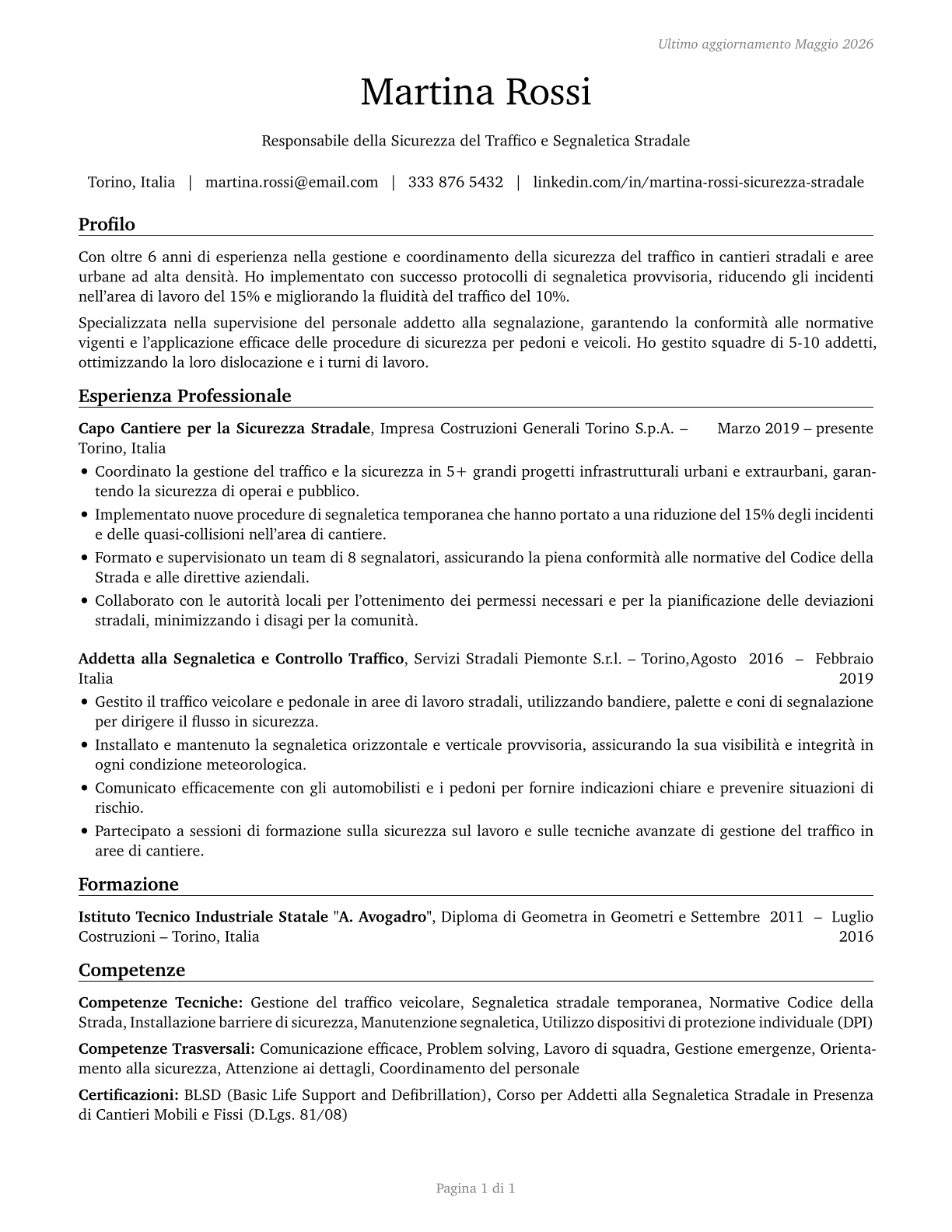 Crossing Guards and Flaggers CV in Italian — page 1