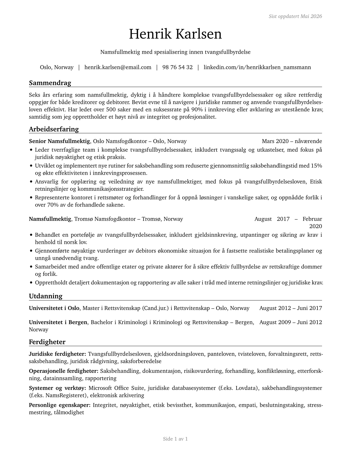 Bailiffs CV in Norwegian_bokmal — page 1