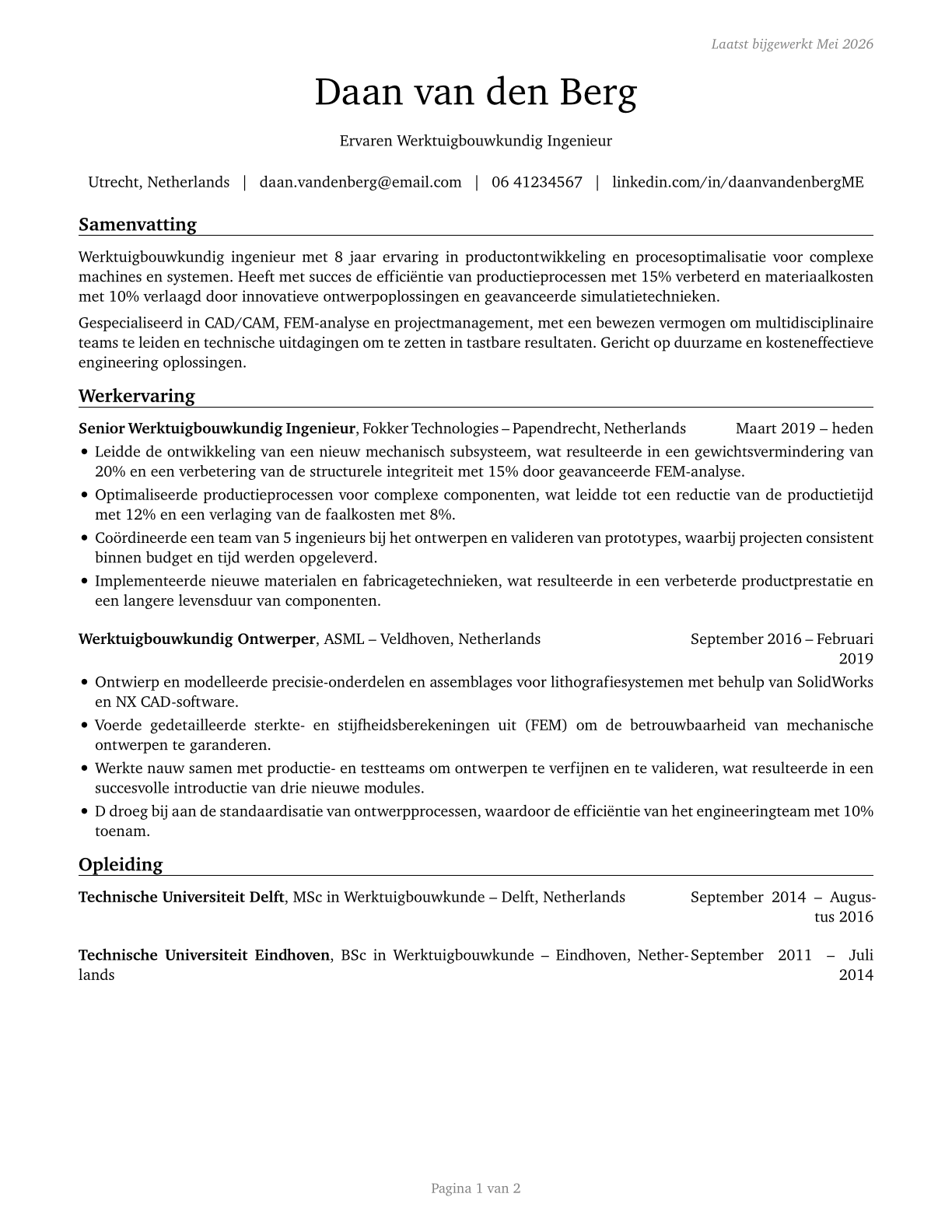 Mechanical Engineers CV in Dutch — page 1