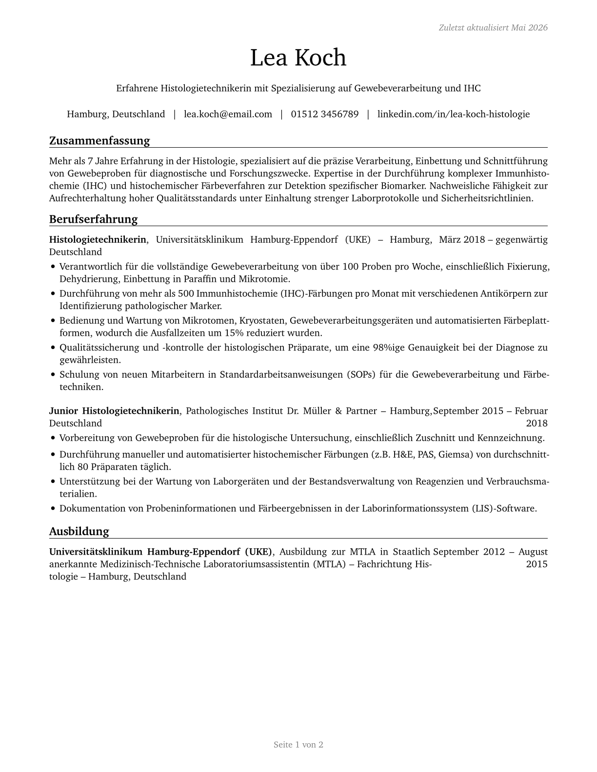 Histology Technicians CV in German — page 1