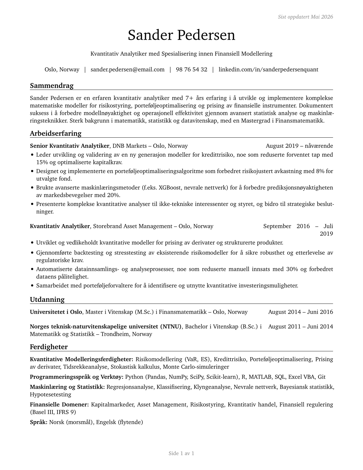 Mathematical Science Occupations, All Other CV in Norwegian_bokmal — page 1