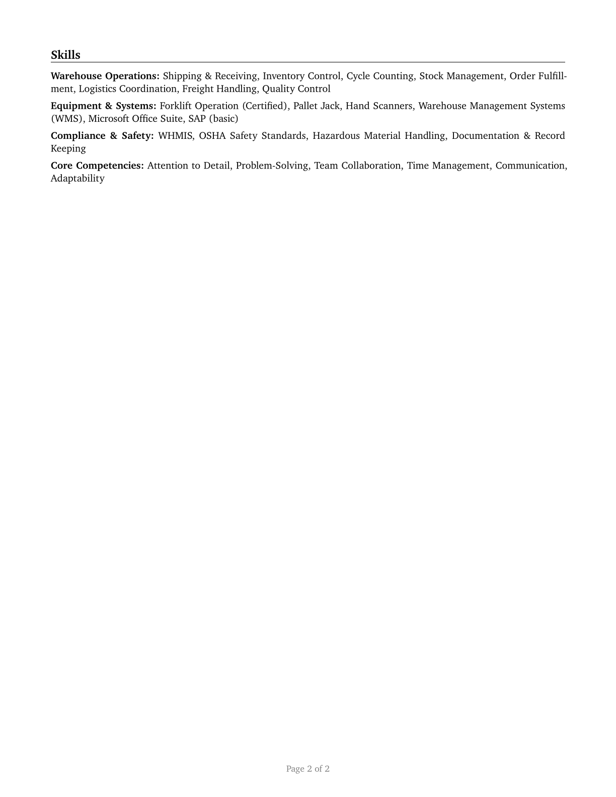 Shipping, Receiving, and Inventory Clerks CV in English — page 2