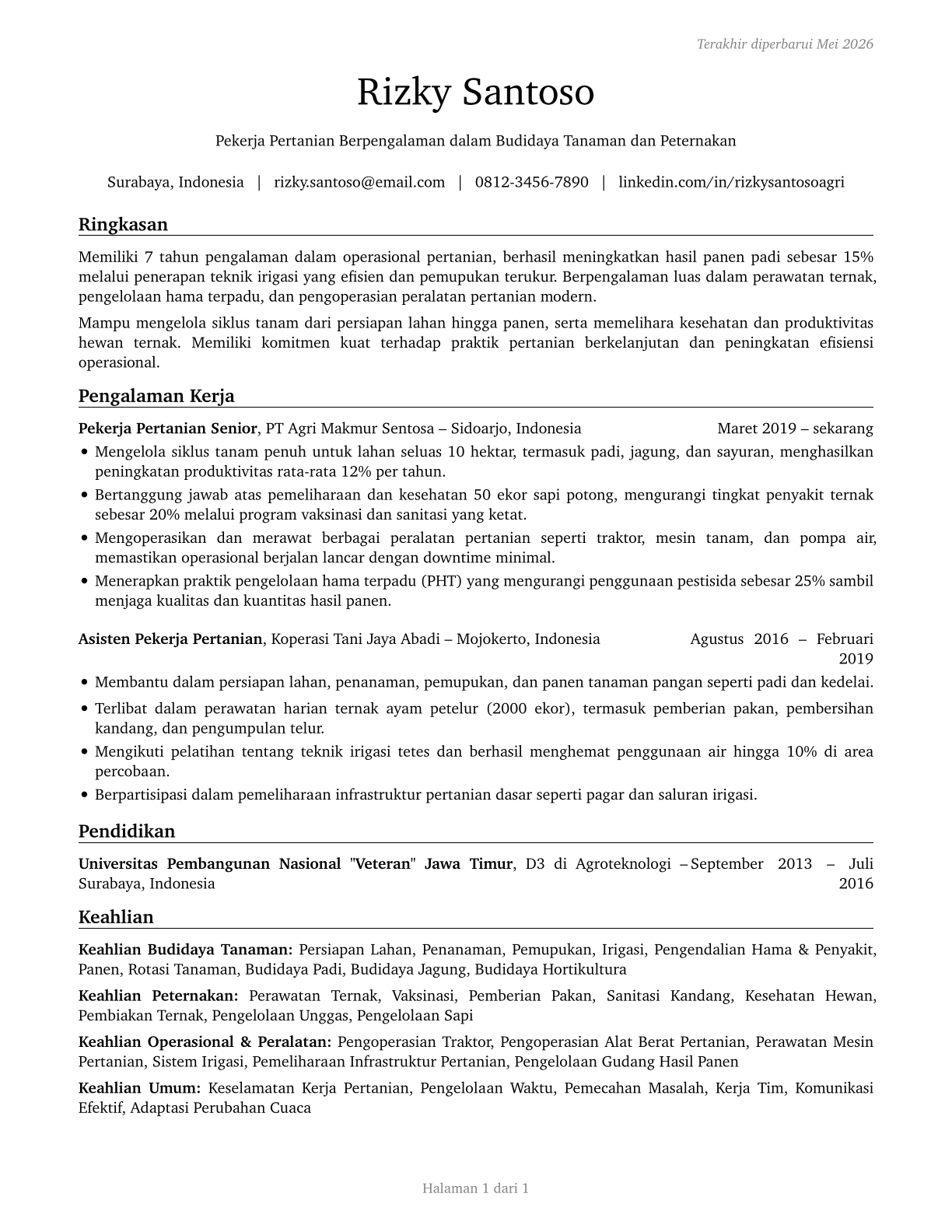 Agricultural Workers, All Other CV in Indonesian — page 1