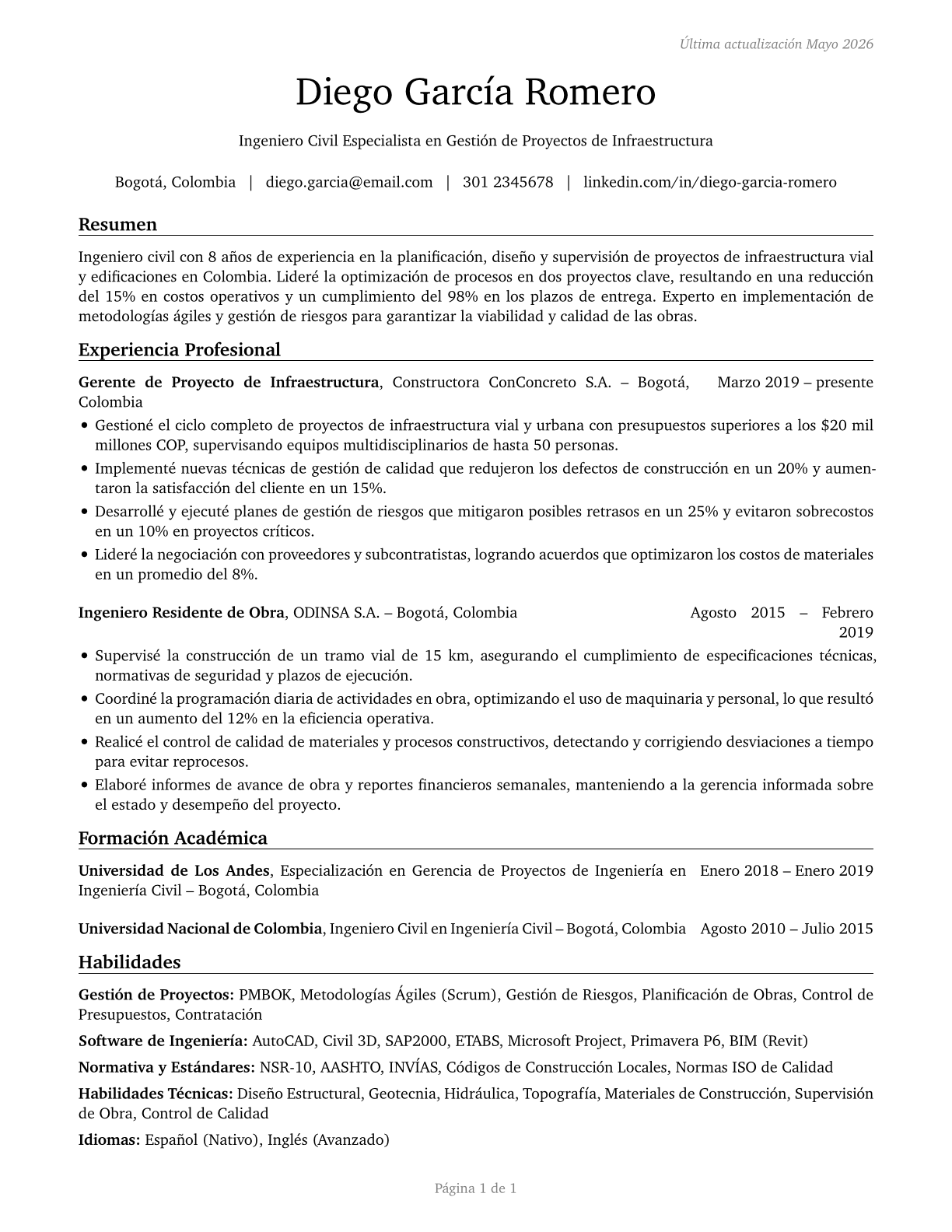 Civil Engineers CV in Spanish — page 1