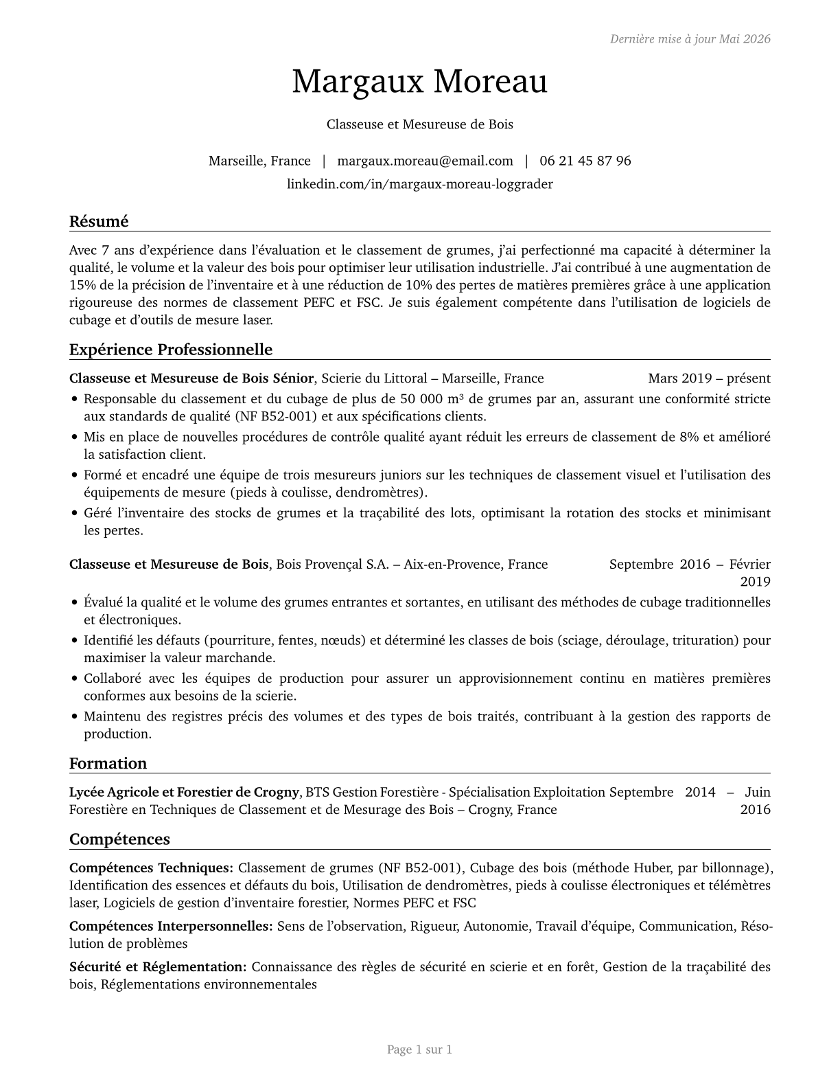Log Graders and Scalers CV in French — page 1