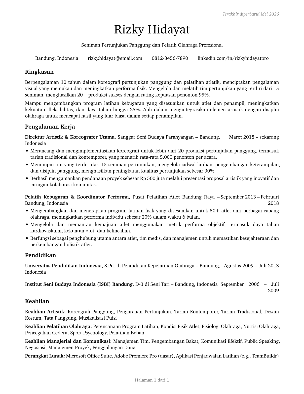 Entertainers and Performers, Sports and Related Workers, All Other CV in Indonesian — page 1