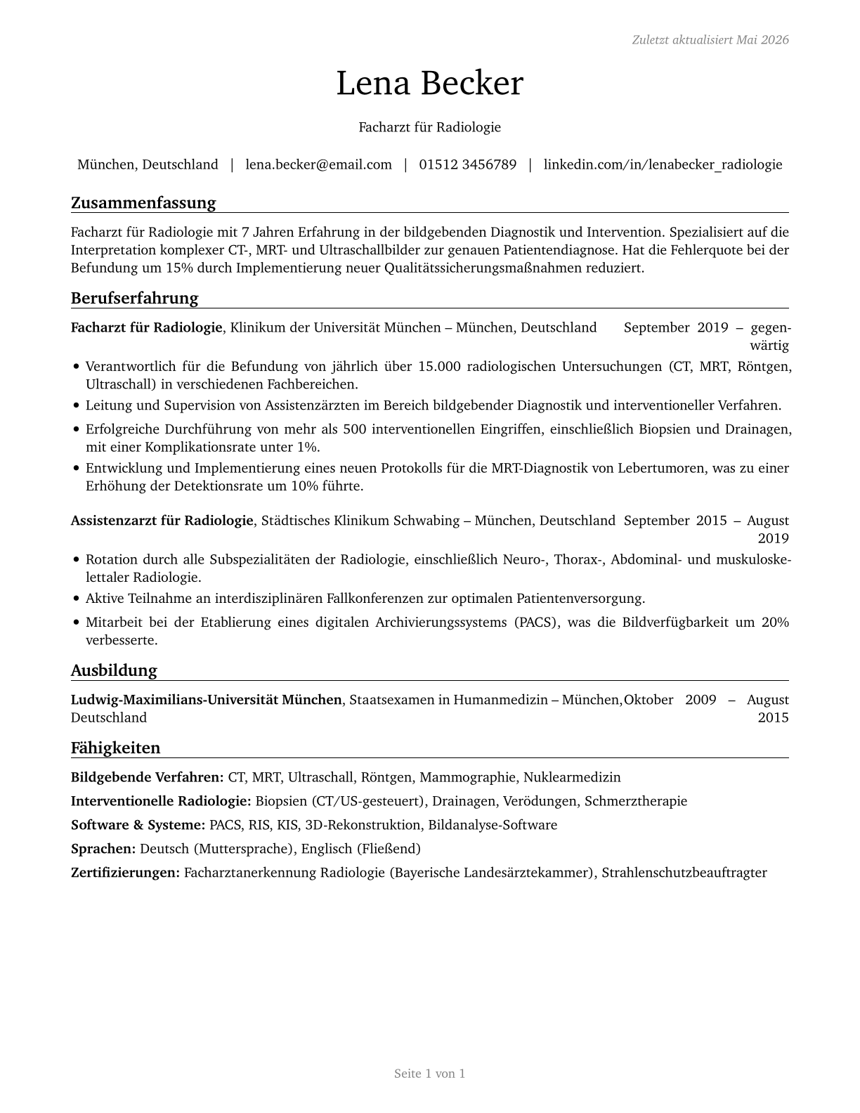 Radiologists CV in German — page 1