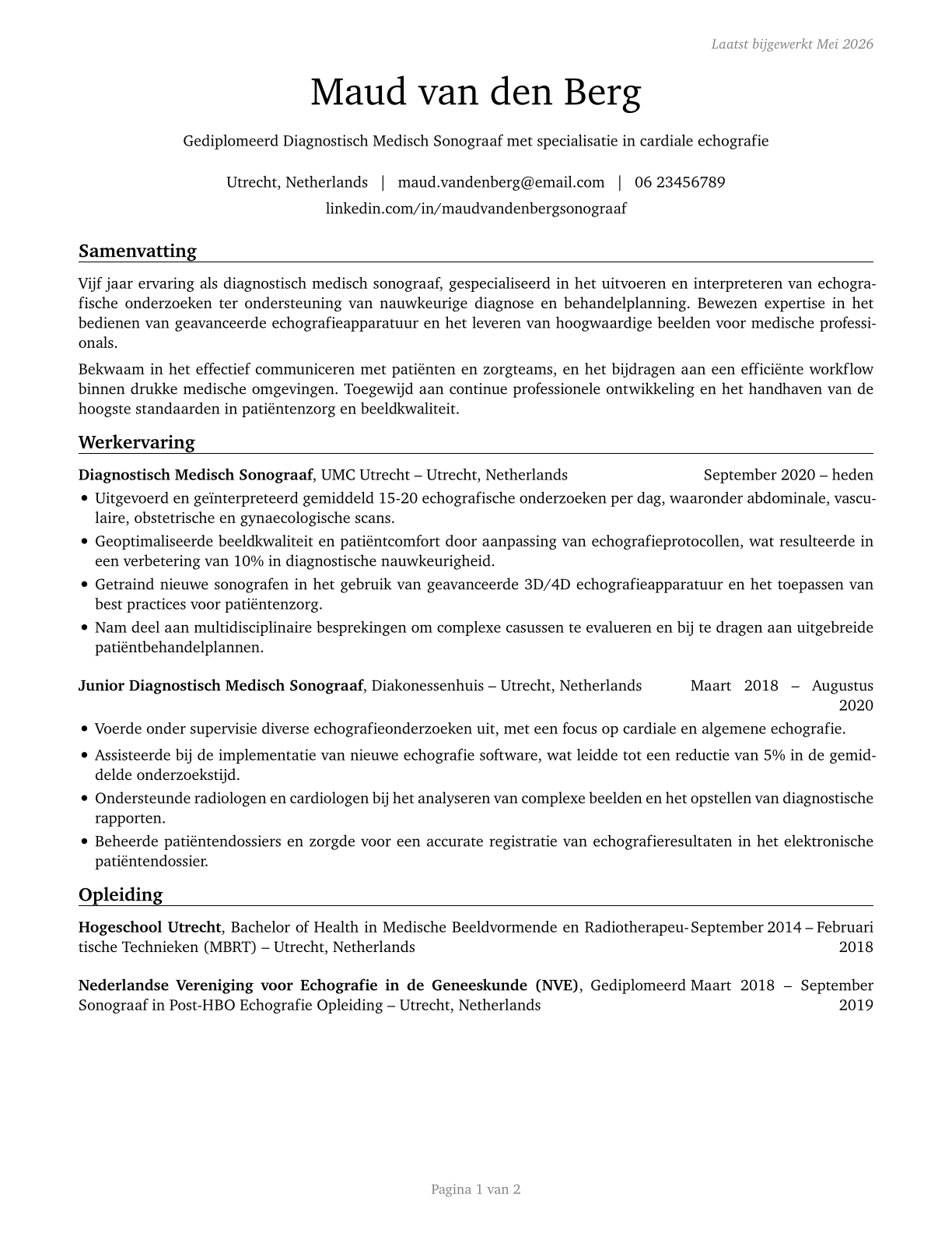 Diagnostic Medical Sonographers CV in Dutch — page 1