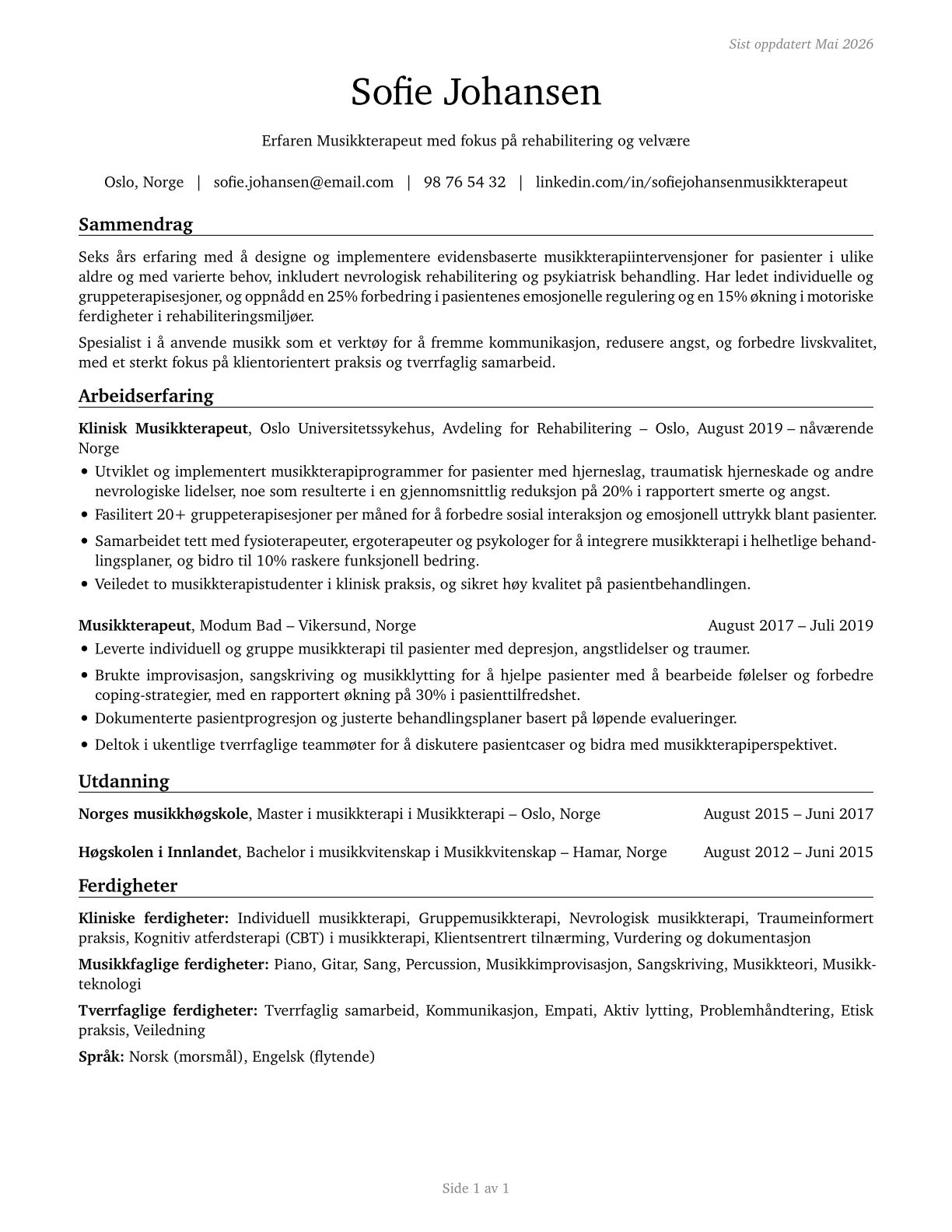 Music Therapists CV in Norwegian_bokmal — page 1