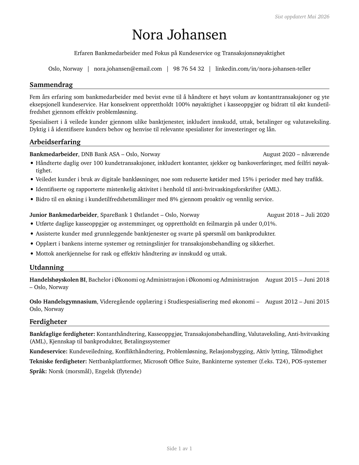 Tellers CV in Norwegian_bokmal — page 1