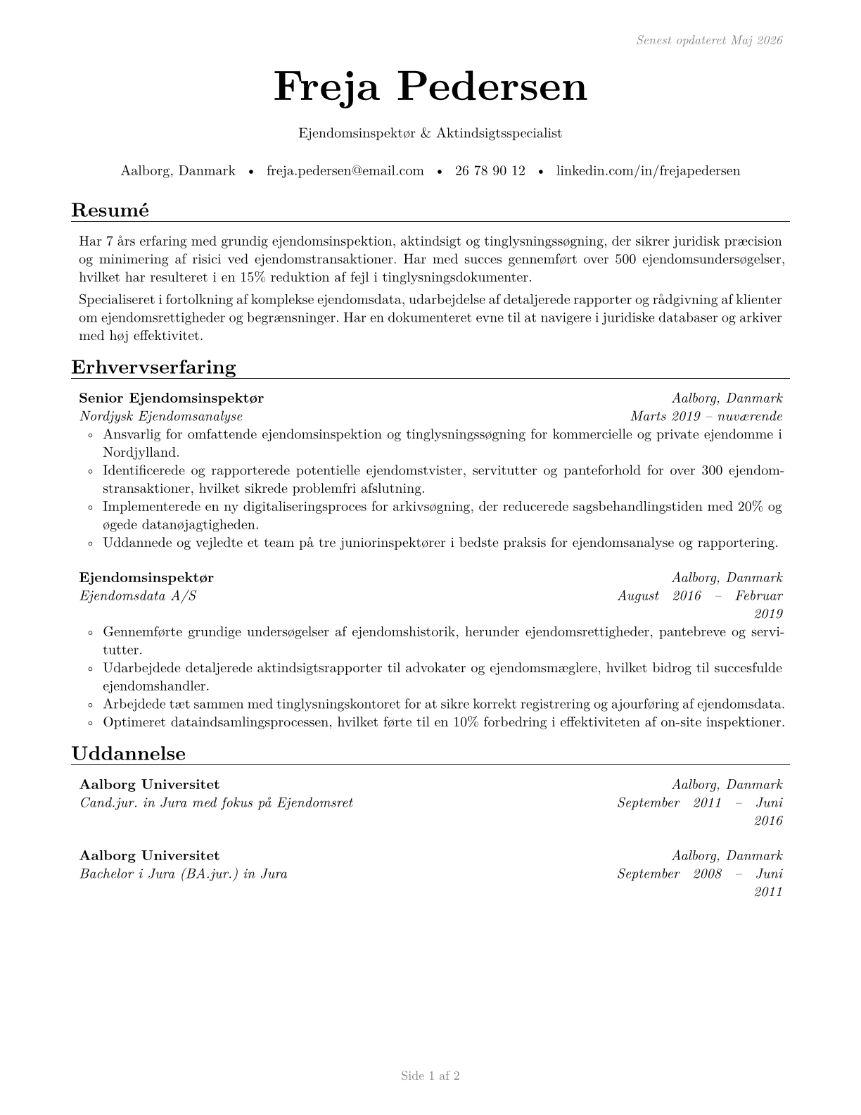 Title Examiners, Abstractors, and Searchers CV in Danish — page 1