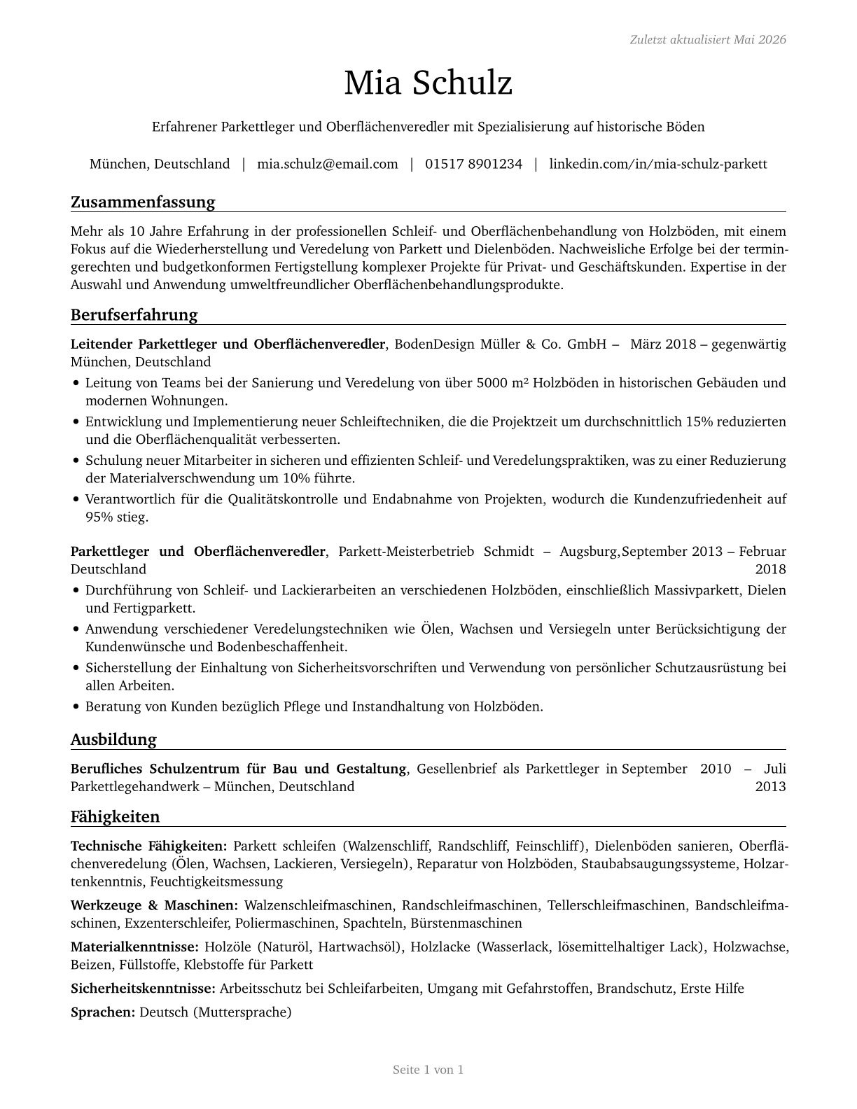 Floor Sanders and Finishers CV in German — page 1