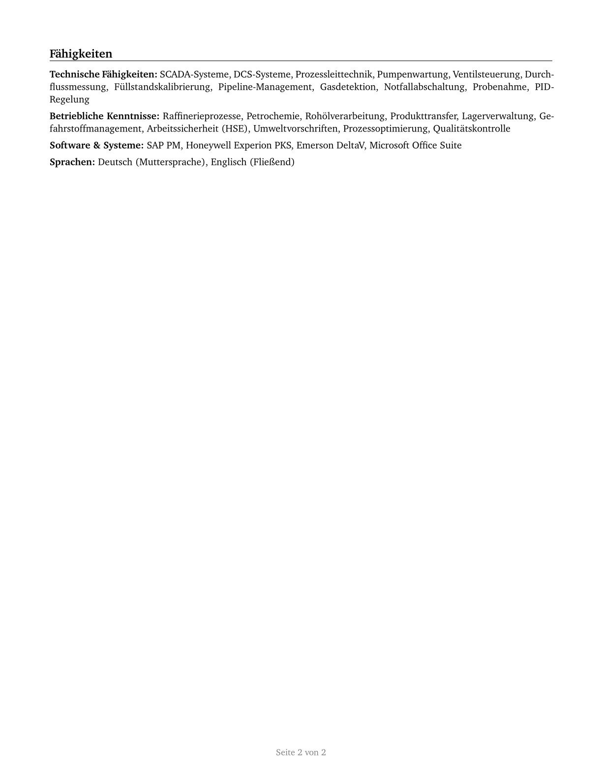 Petroleum Pump System Operators, Refinery Operators, and Gaugers CV in German — page 2
