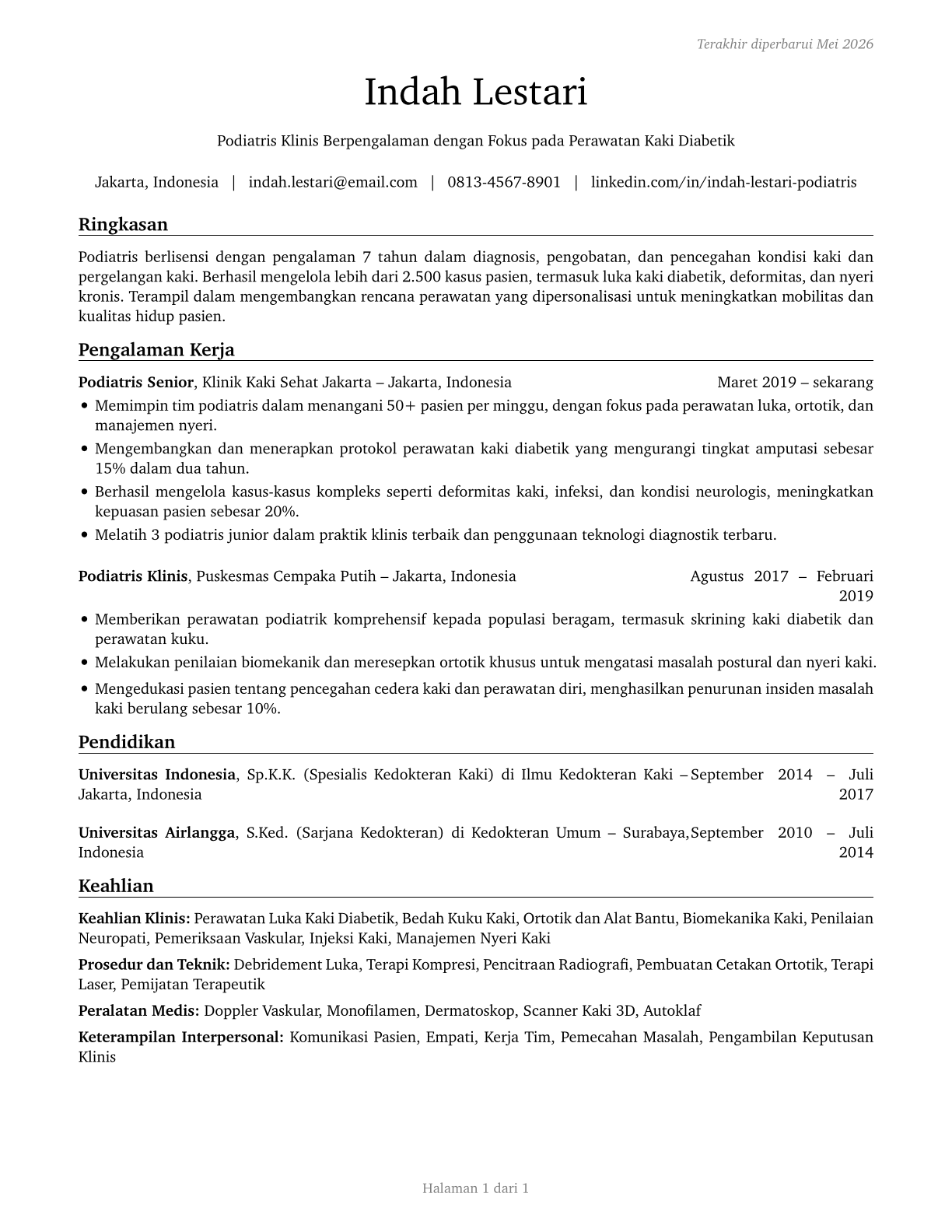 Podiatrists CV in Indonesian — page 1