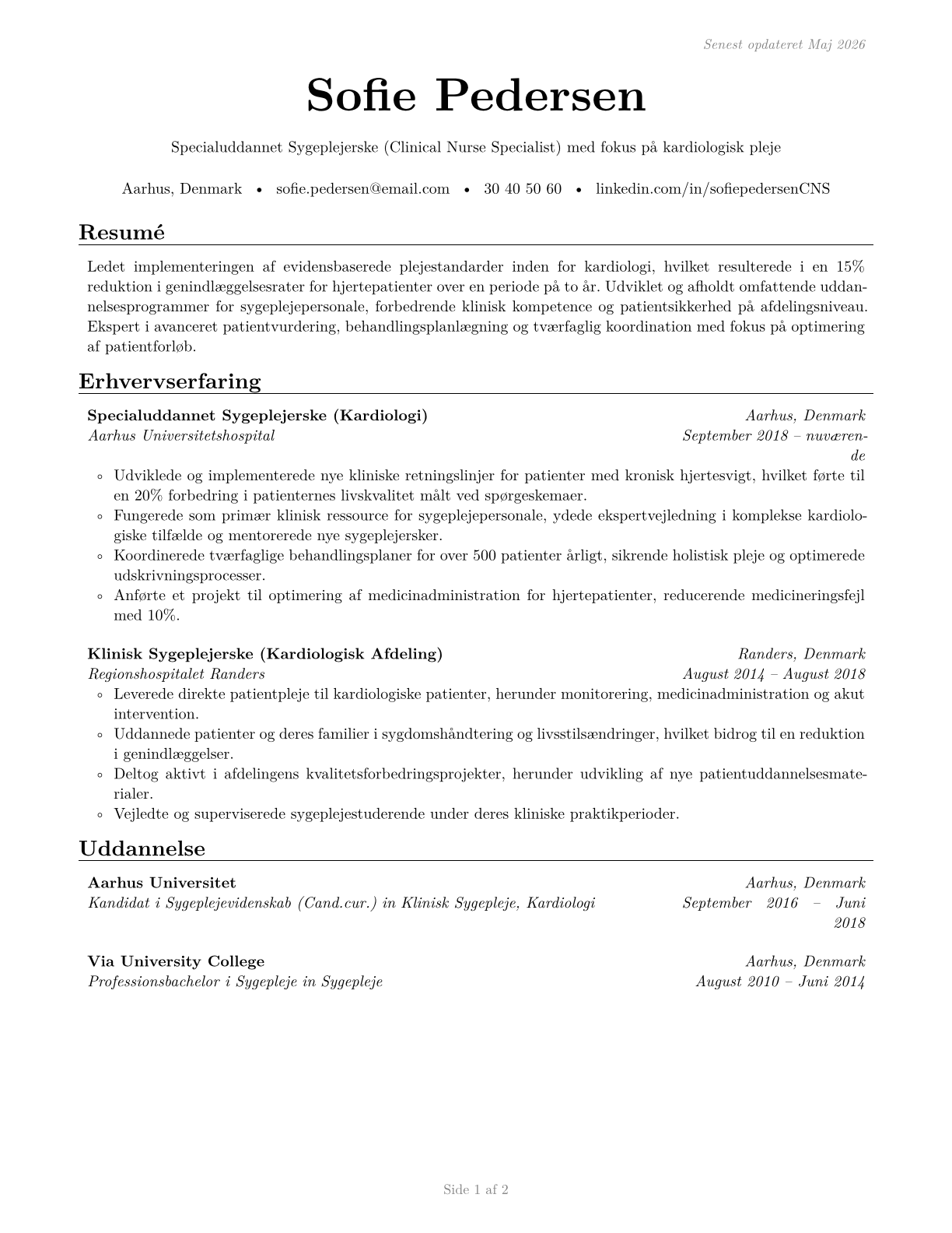 Clinical Nurse Specialists CV in Danish — page 1