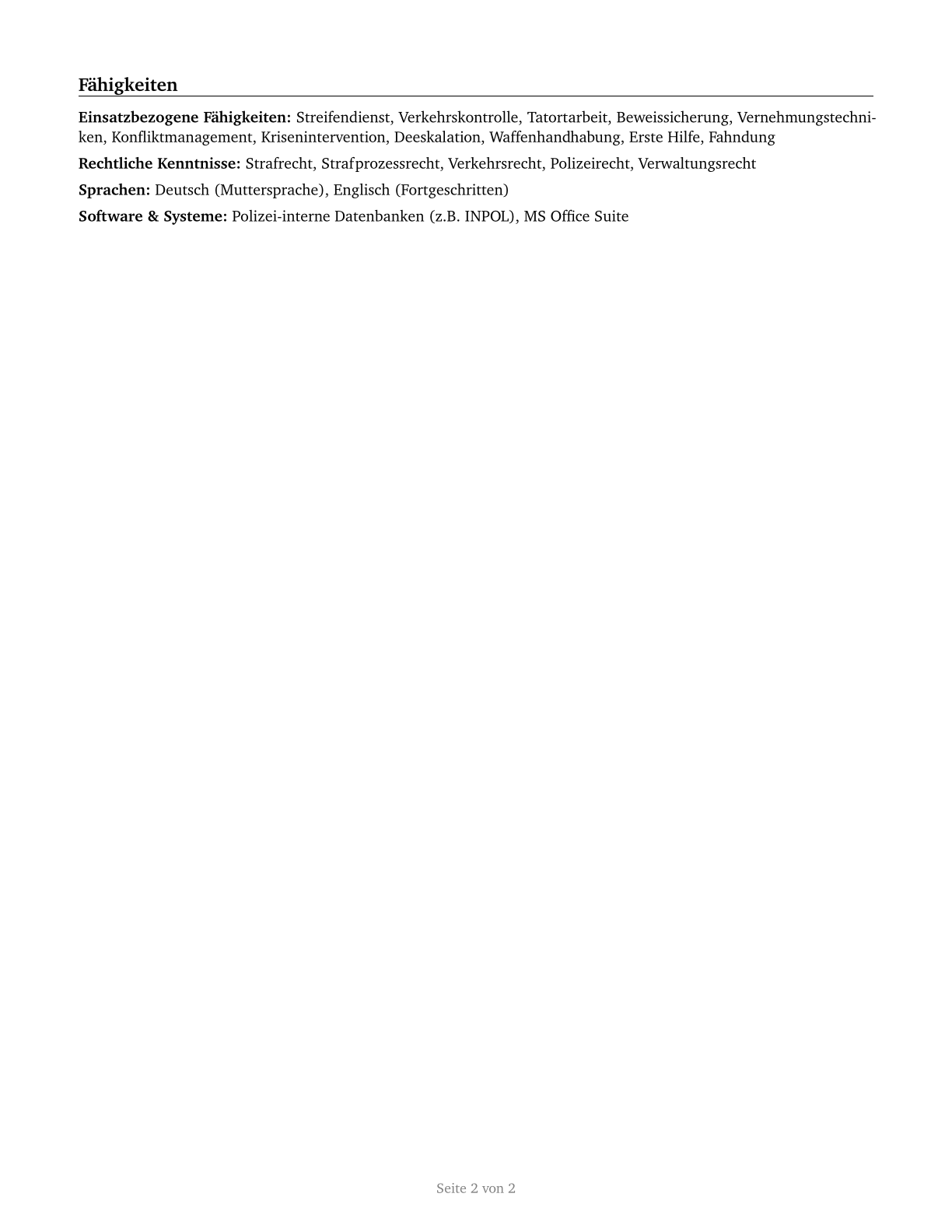 Police and Sheriff's Patrol Officers CV in German — page 2