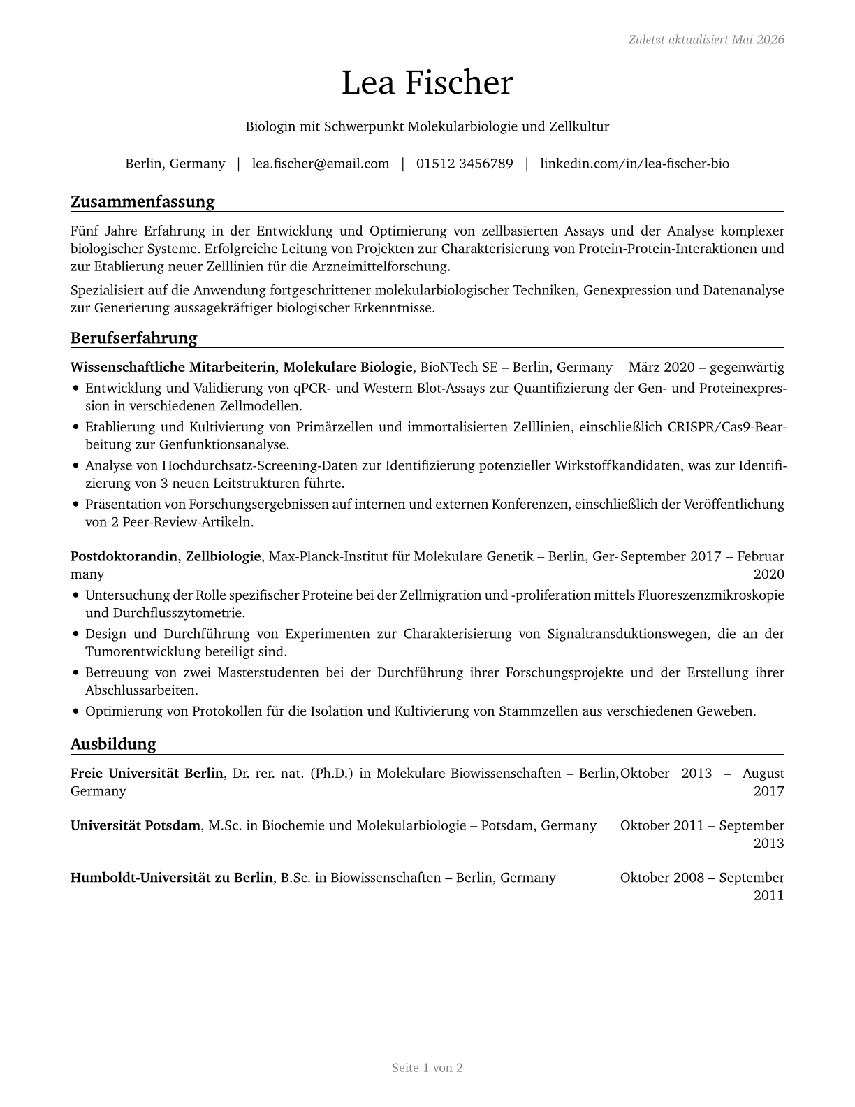 Biological Scientists, All Other CV in German — page 1