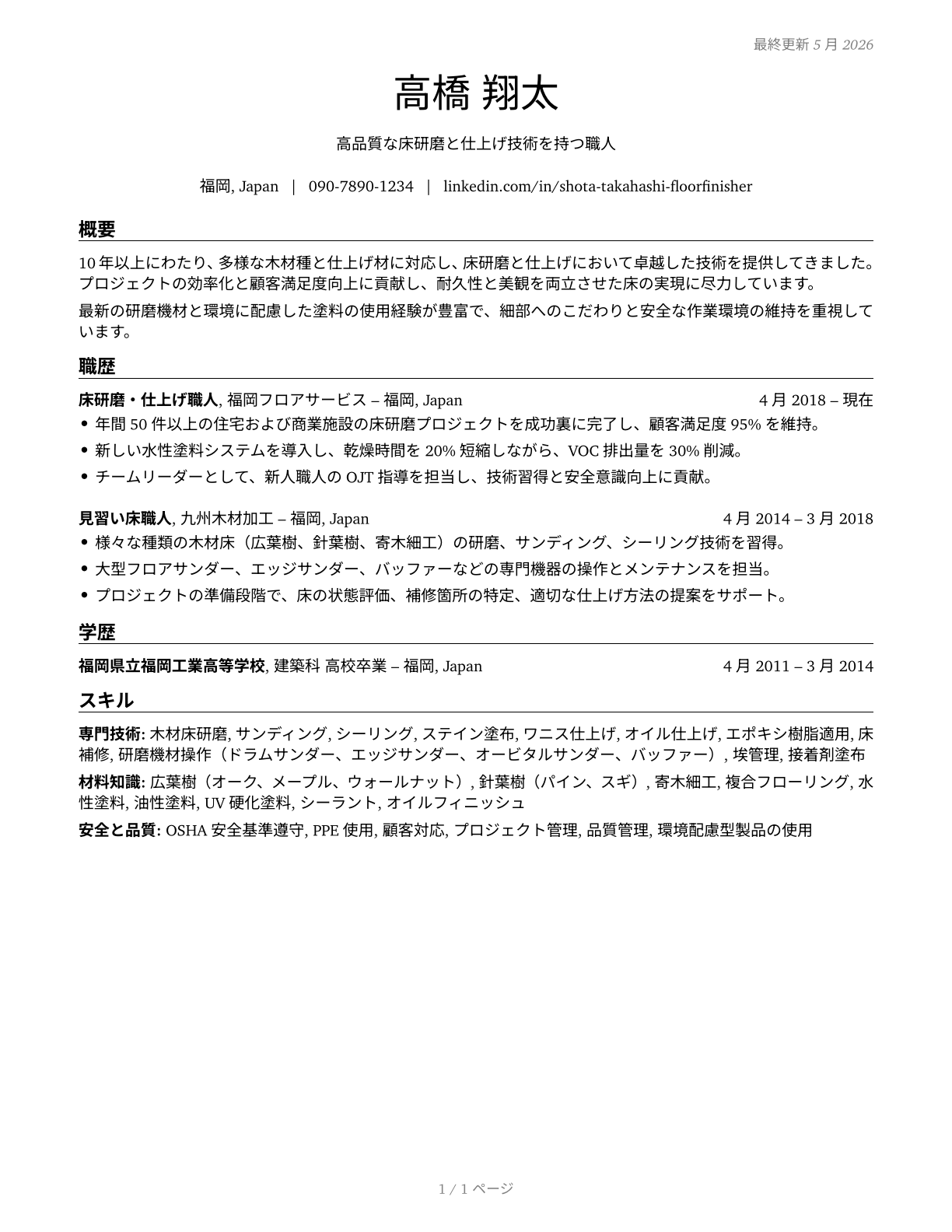 Floor Sanders and Finishers CV in Japanese — page 1