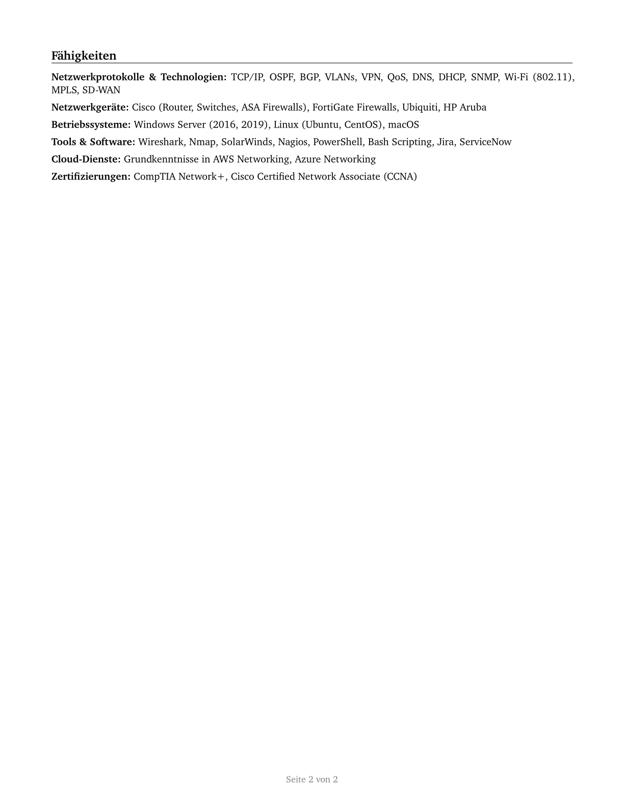Computer Network Support Specialists CV in German — page 2