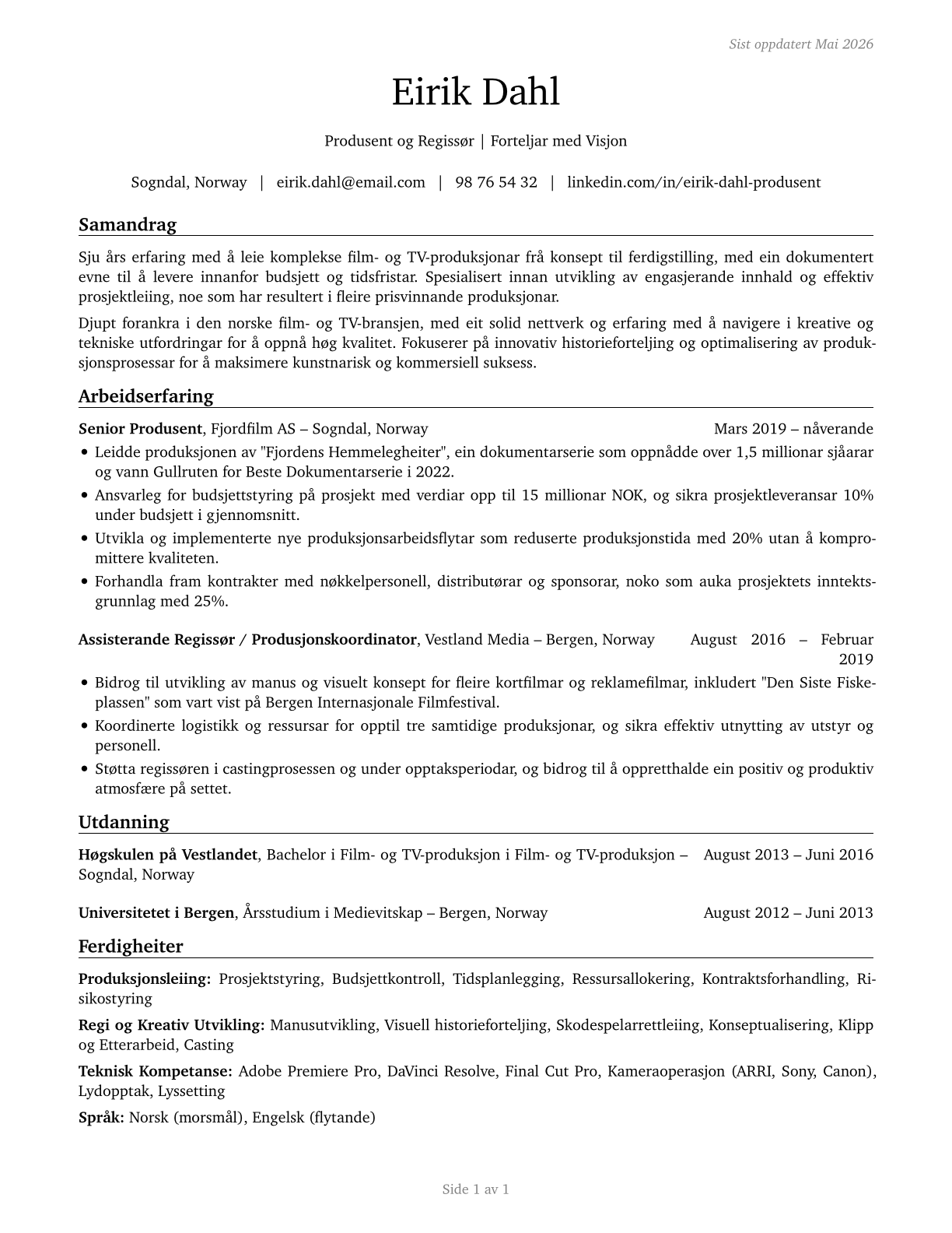 Producers and Directors CV in Norwegian_nynorsk — page 1