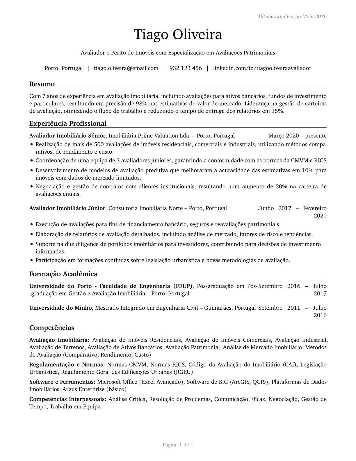 Appraisers and Assessors of Real Estate CV in Portuguese — page 1
