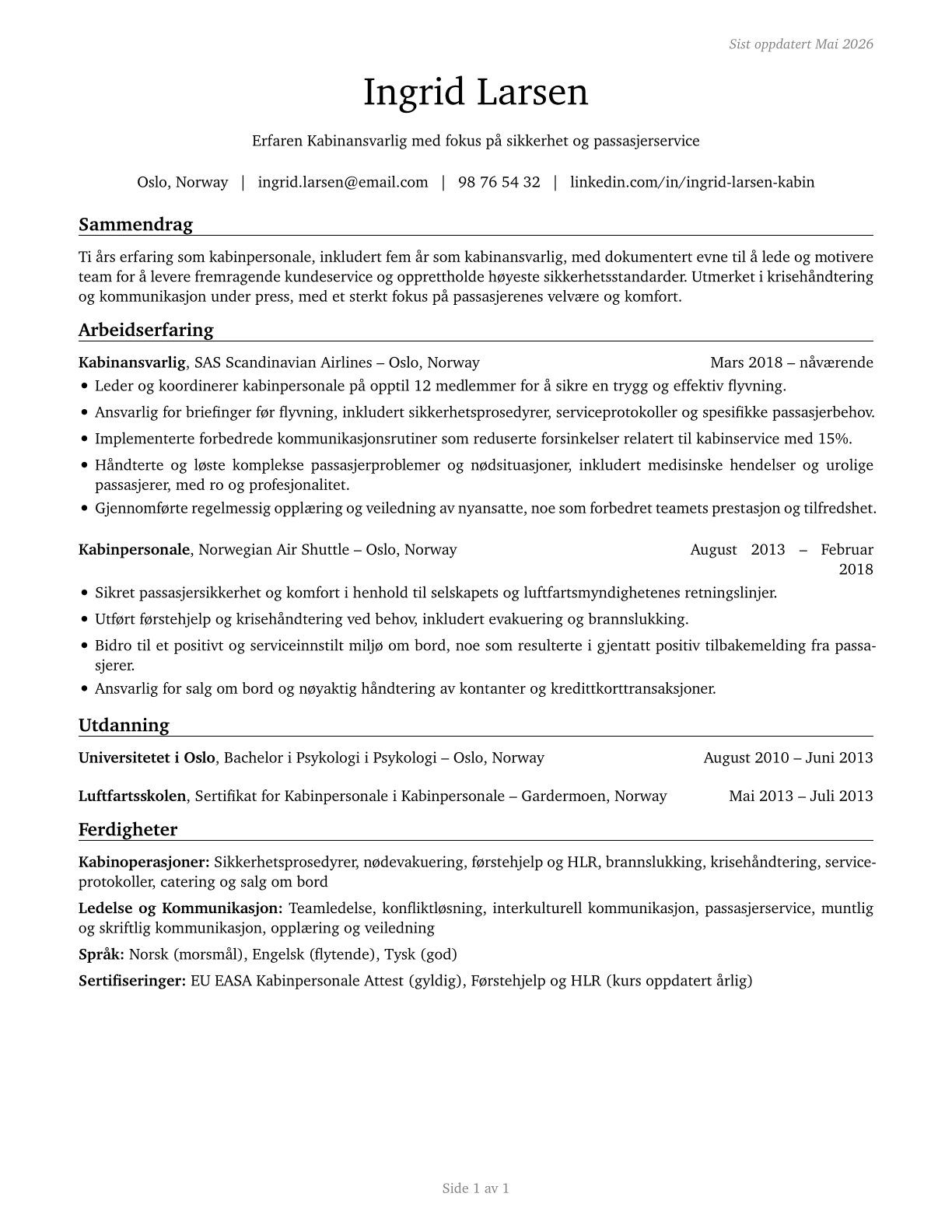 Air Crew Members CV in Norwegian_bokmal — page 1