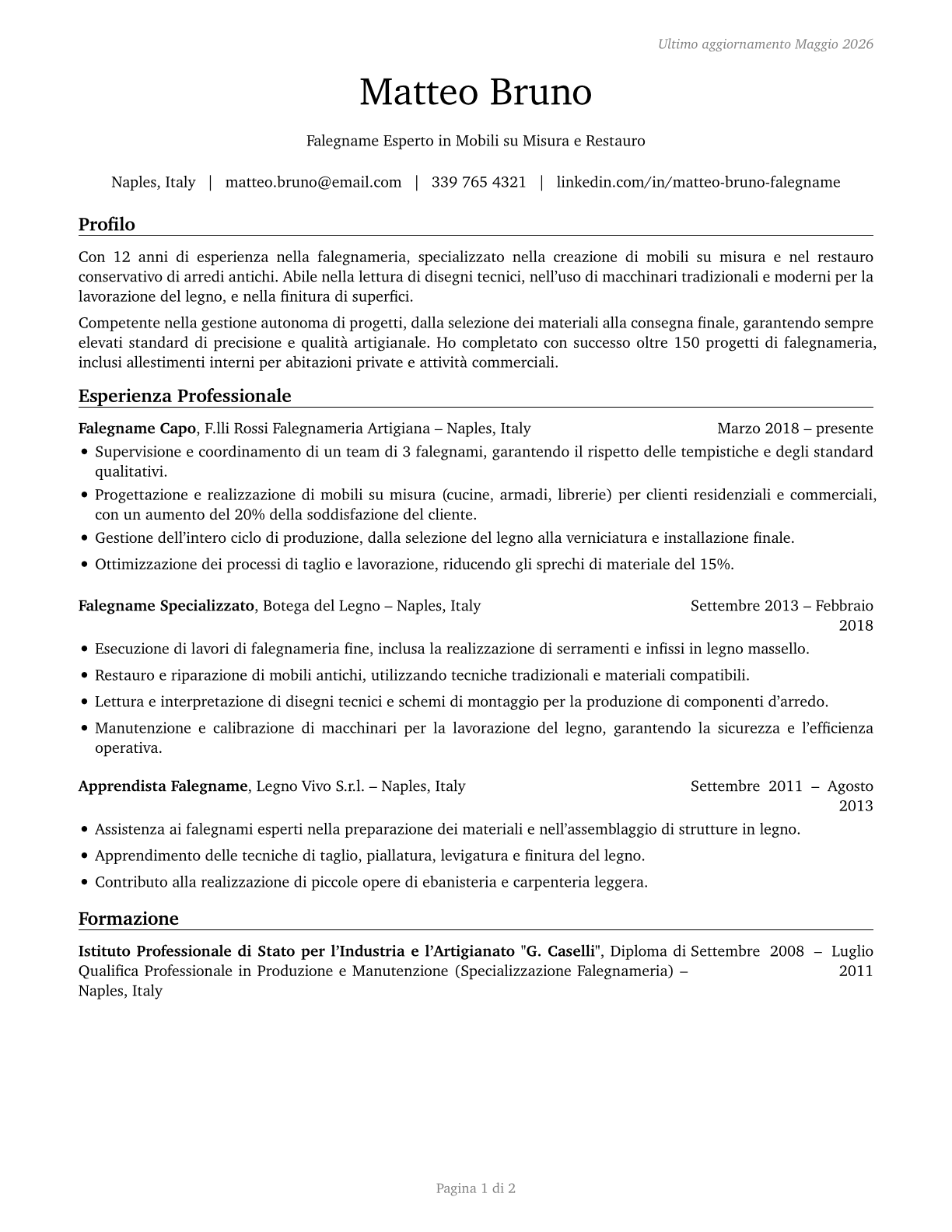 Carpenters CV in Italian — page 1